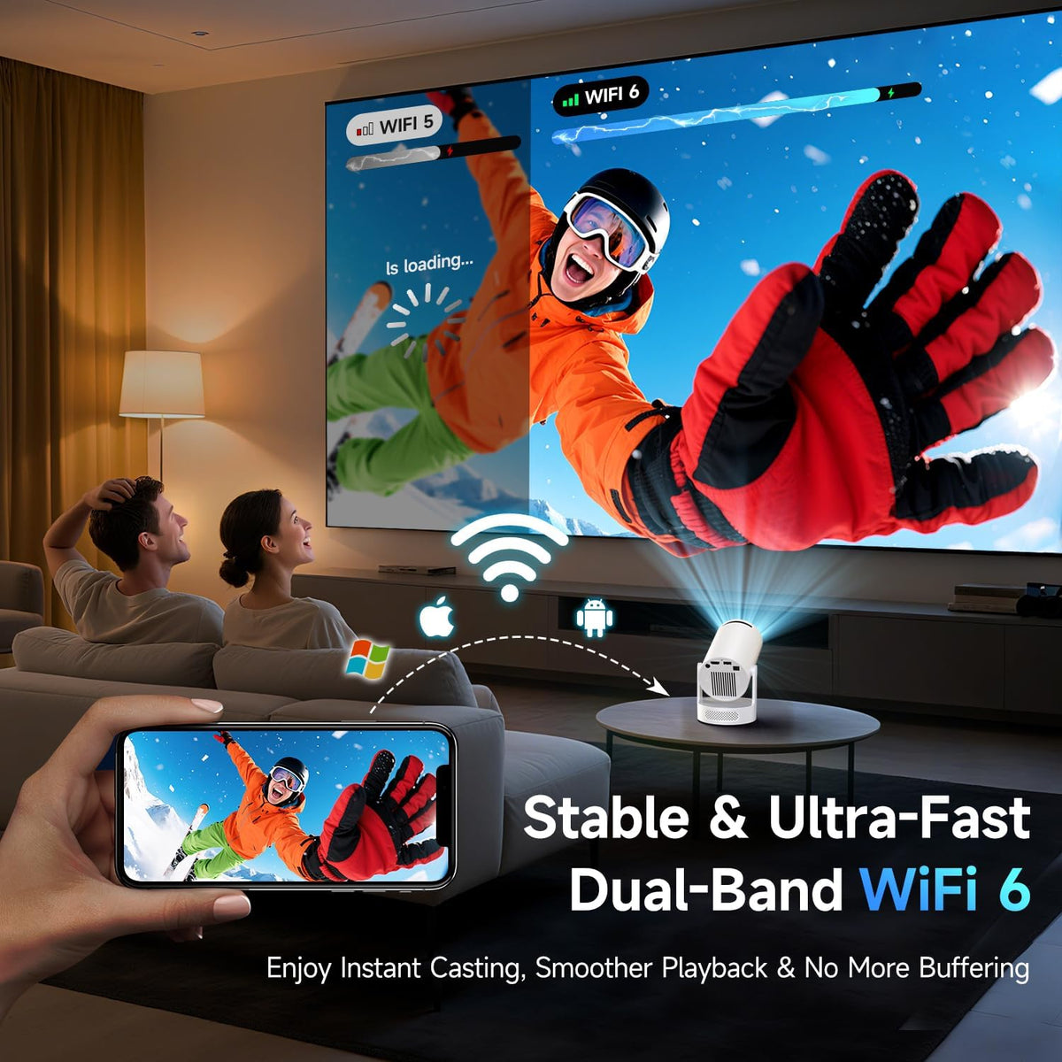 Philoent Mini proyector con WiFi 6 y BT 5.4, aplicaciones integrada...