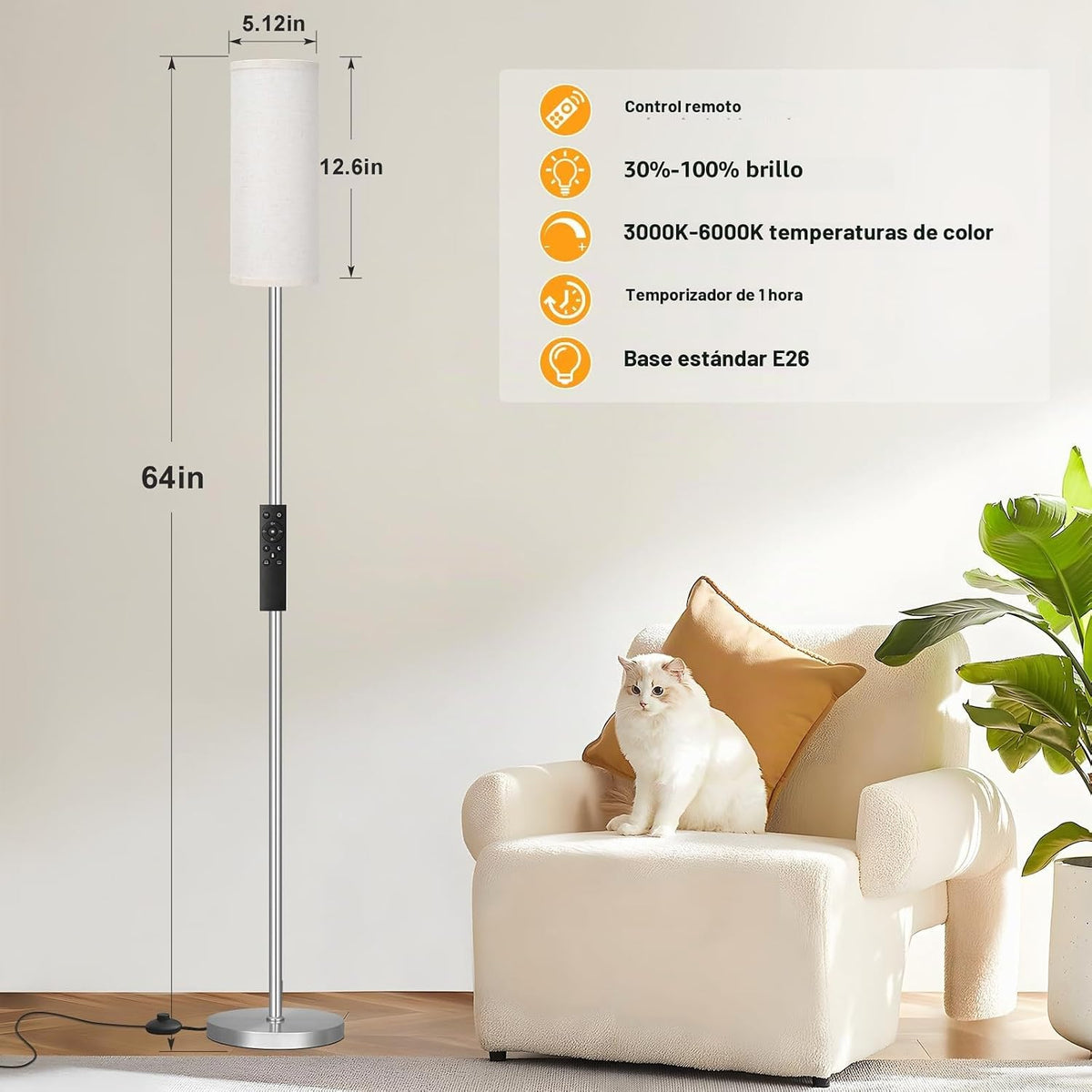 Ambimall - Lámparas de pie de 64'' para sala de estar con c...