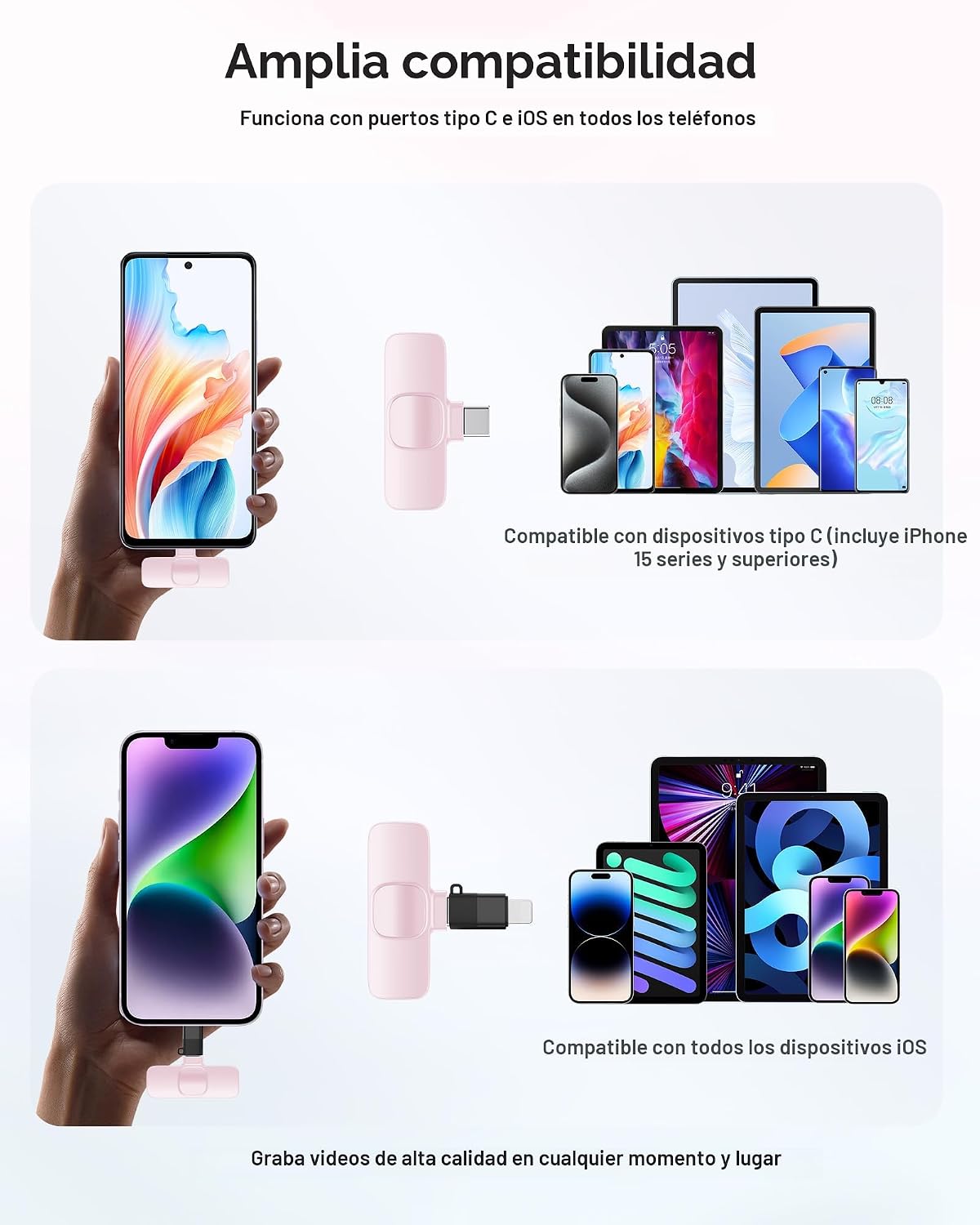 Micrófono de solapa inalámbrico para iPhone, iPad y teléfono Androi...