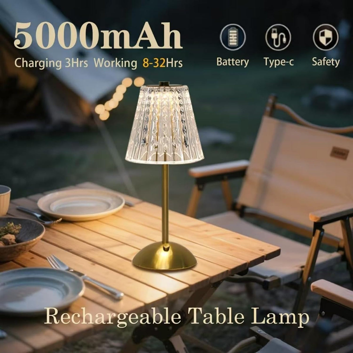 2 lámparas de mesa recargables inalámbricas, atenuación táctil, 3 m...
