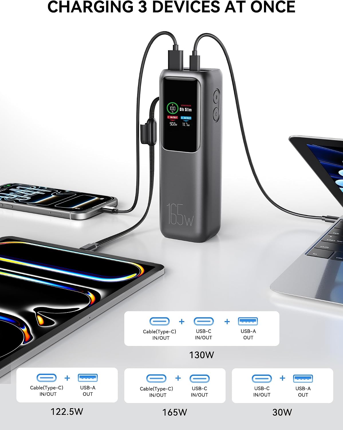 citicr Banco de energía portátil 27000mAh 165W cargador rápido con...