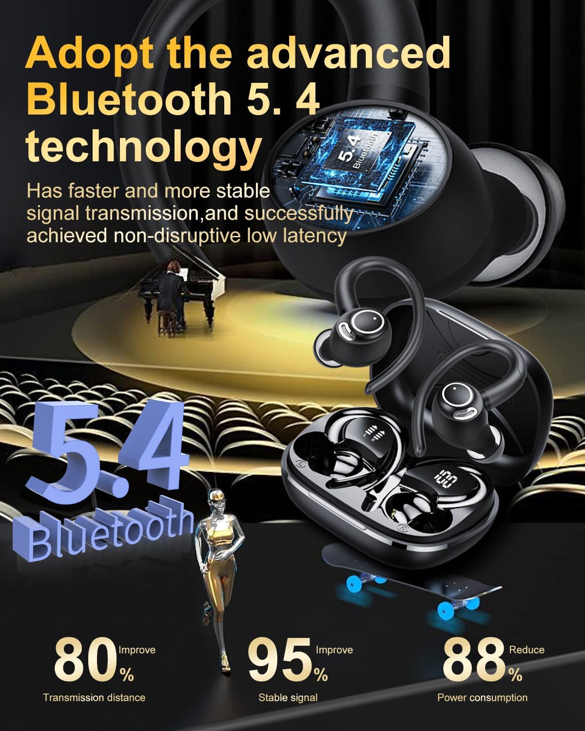 Auriculares inalámbricos, Bluetooth 5.4 Auriculares deportivos sobr...