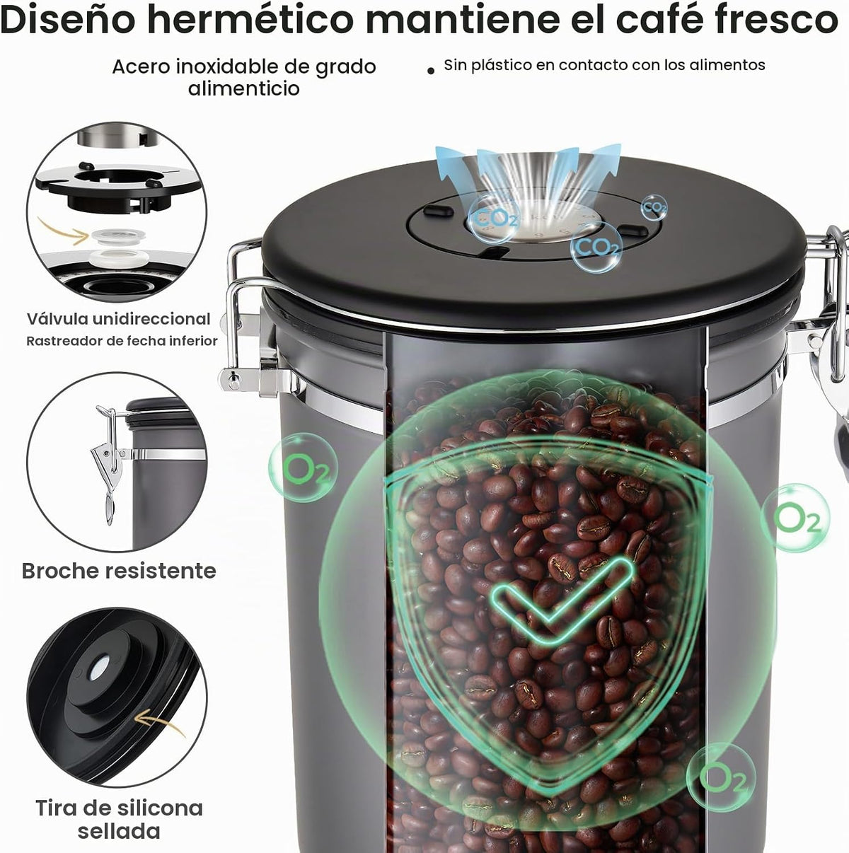 Veken Recipiente para café, 32.5 onzas, 2 libras, grandes tarros he...
