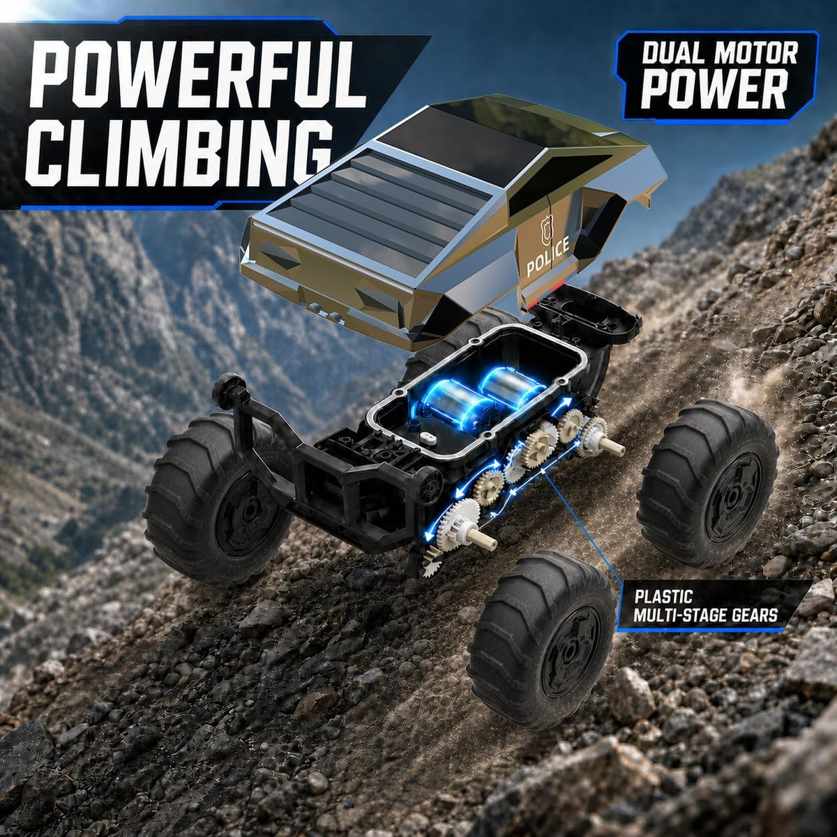 FLYING STAR Auto de control remoto 1:16 con 2 baterías, 4WD imperme...