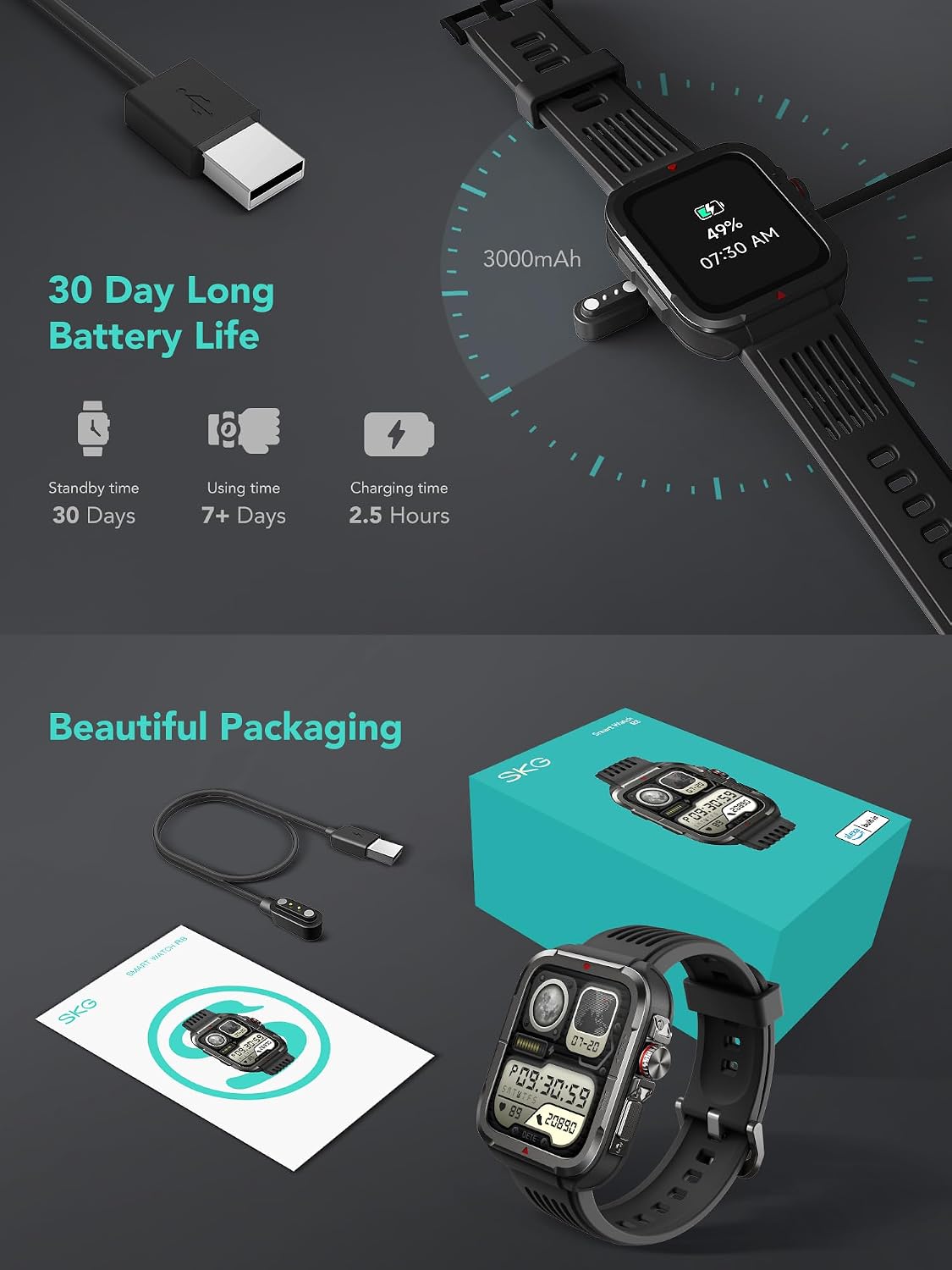 SKG Reloj inteligente para hombres y mujeres, reloj inteligente mil...
