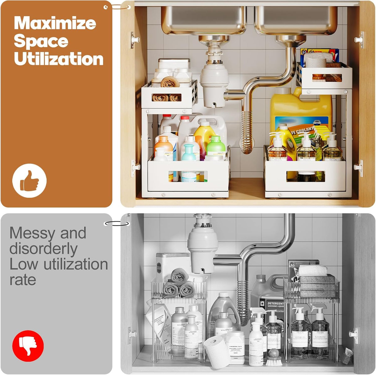 Paquete de 2 organizadores y almacenamiento para debajo del fregade...