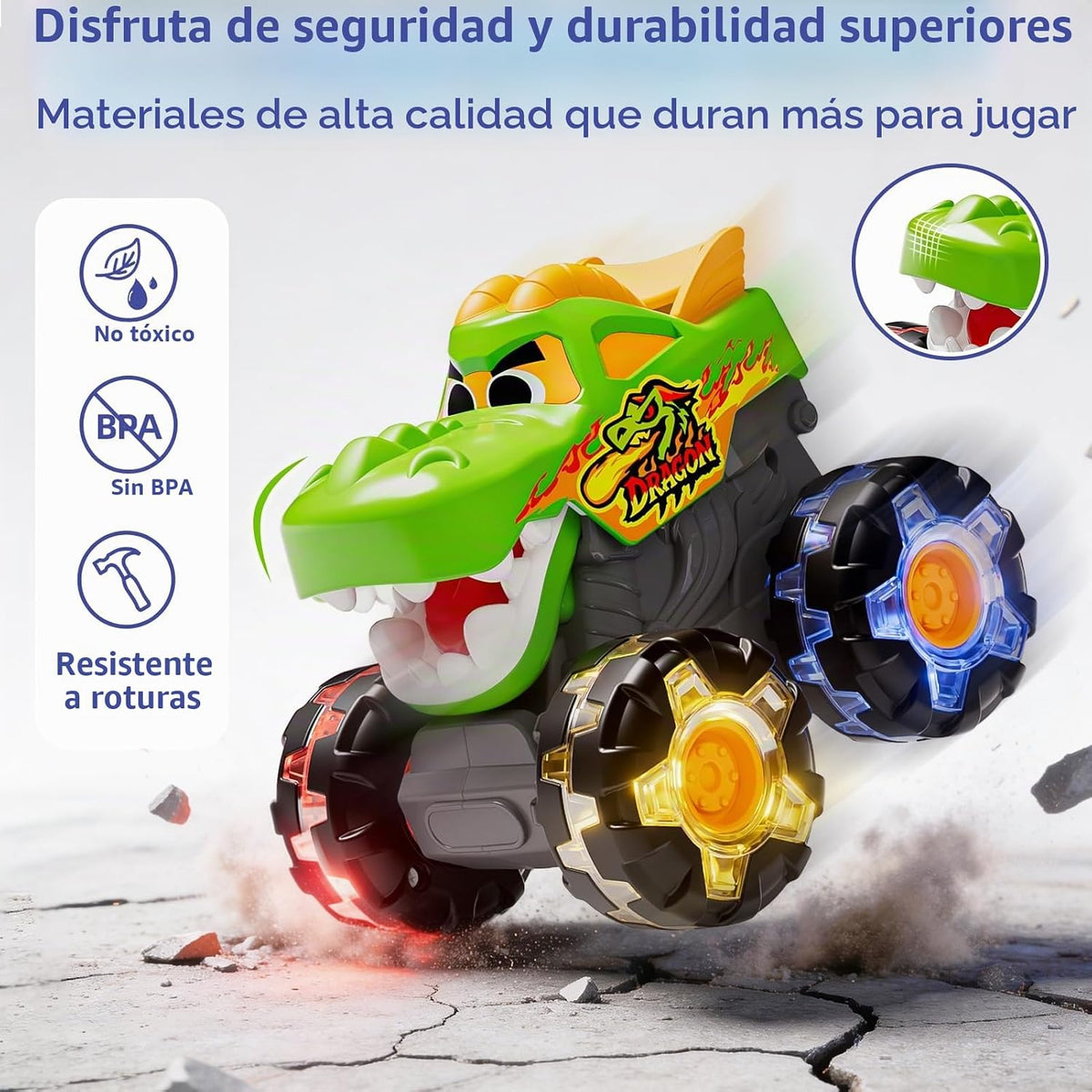 HOLA Paquete de 3 camiones monstruos iluminados para niños pequeños...