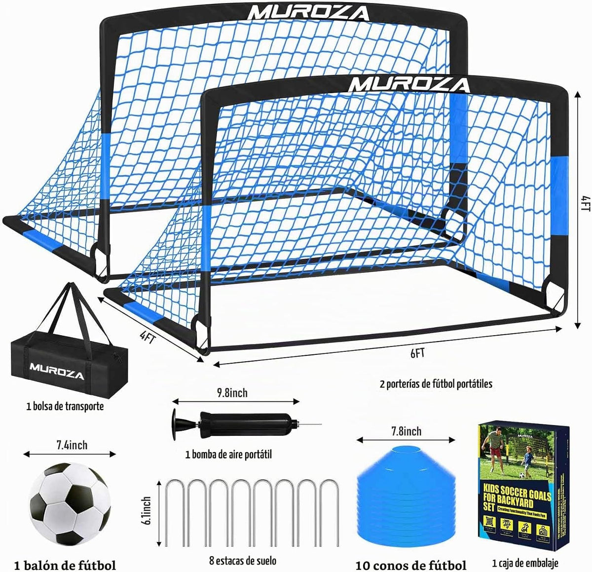 Portería de fútbol, juego de porterías de fútbol para niños para pa...