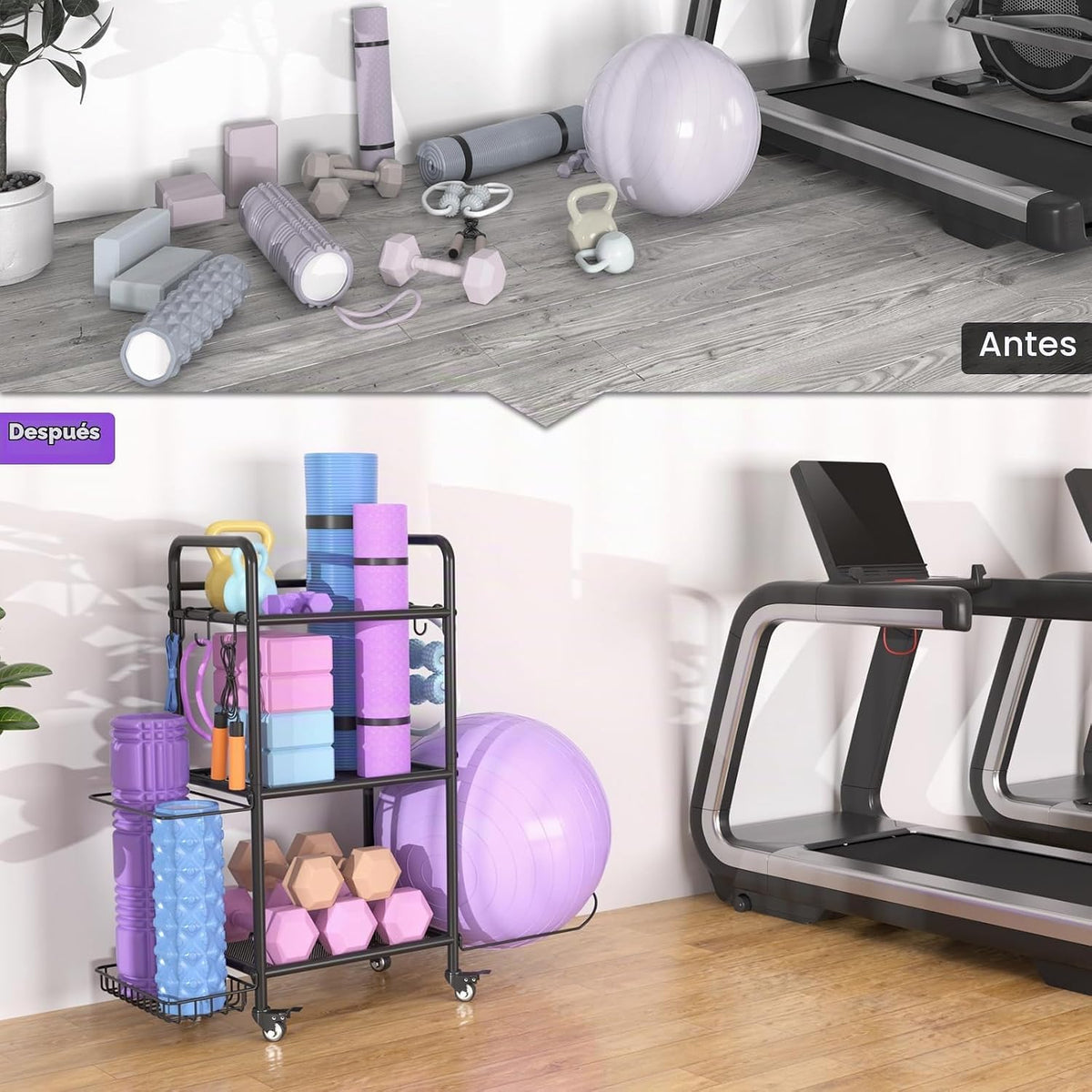 Estante de almacenamiento para gimnasio en casa, organizador de alm...