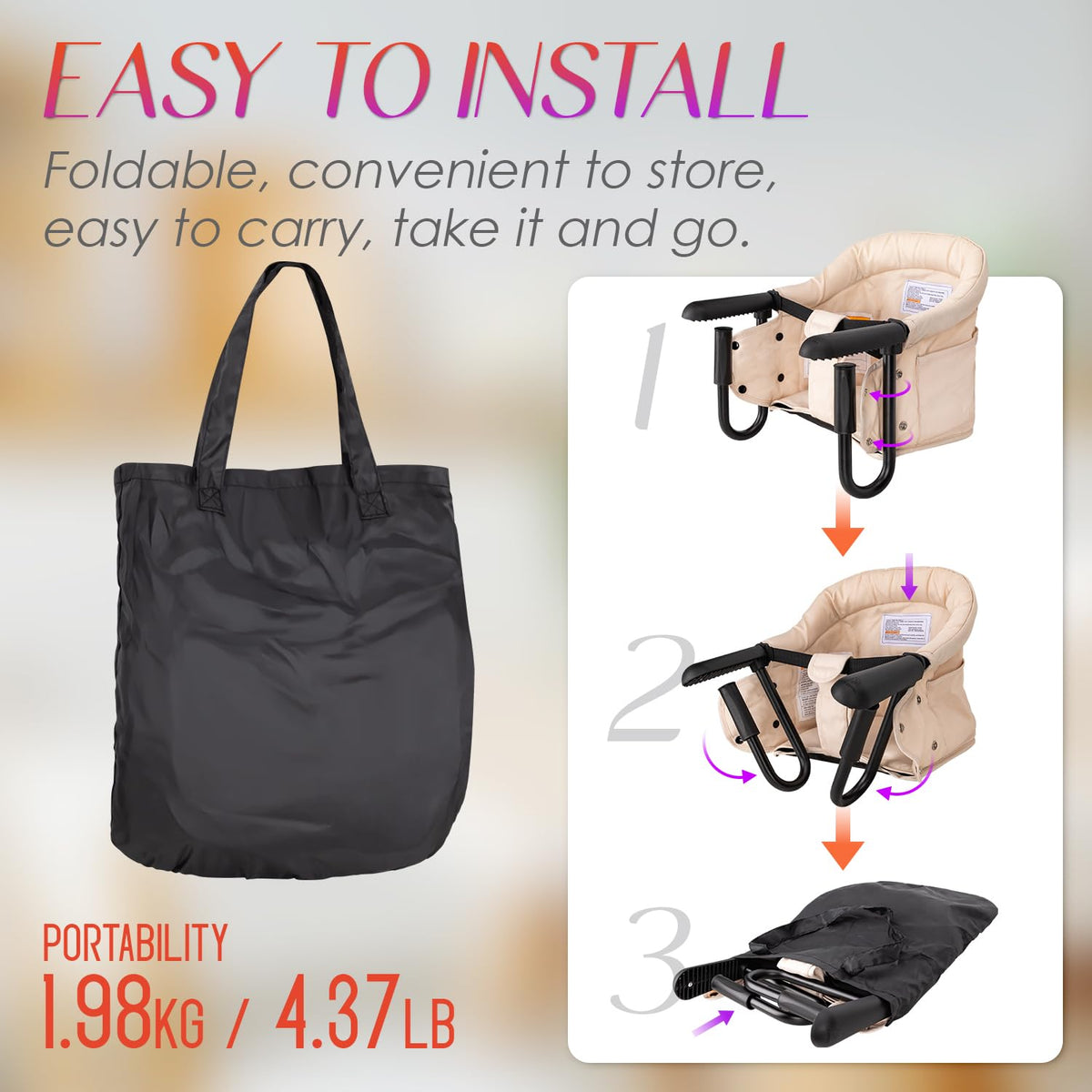 Silla de bebé de enganchar, silla alta plegable portátil para bebés...