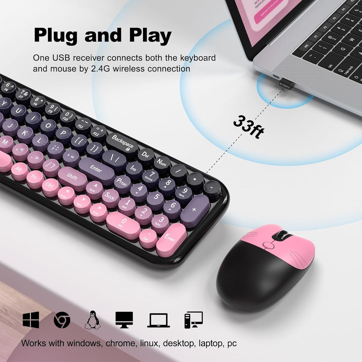 MOFII Combo de teclado y mouse inalámbricos, máquina de escribir co...