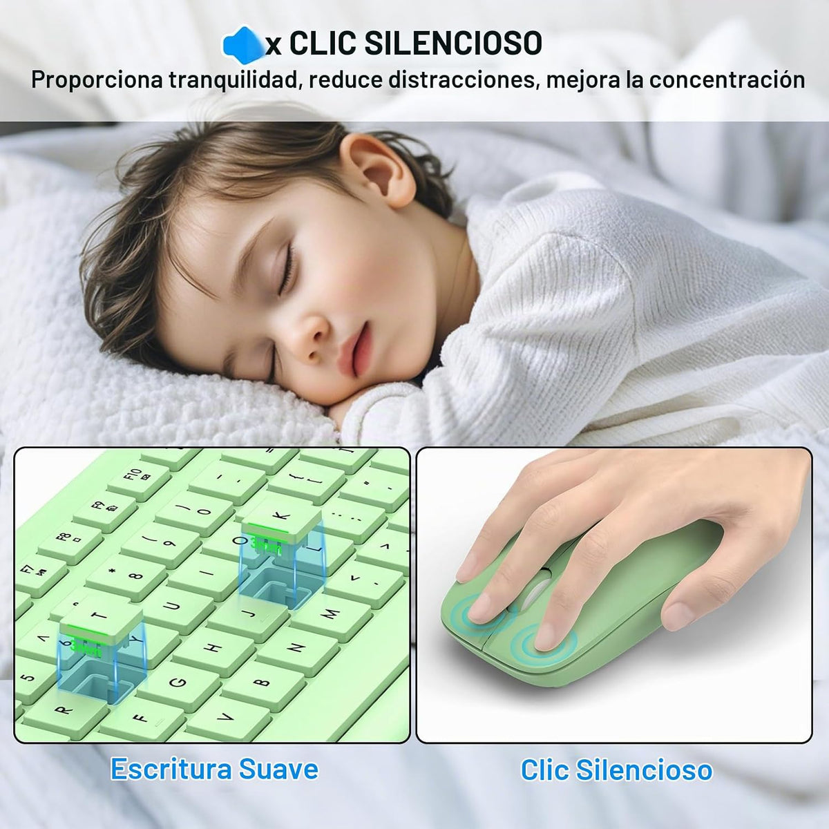 Combo de teclado y mouse inalámbricos, teclado ergonómico silencios...