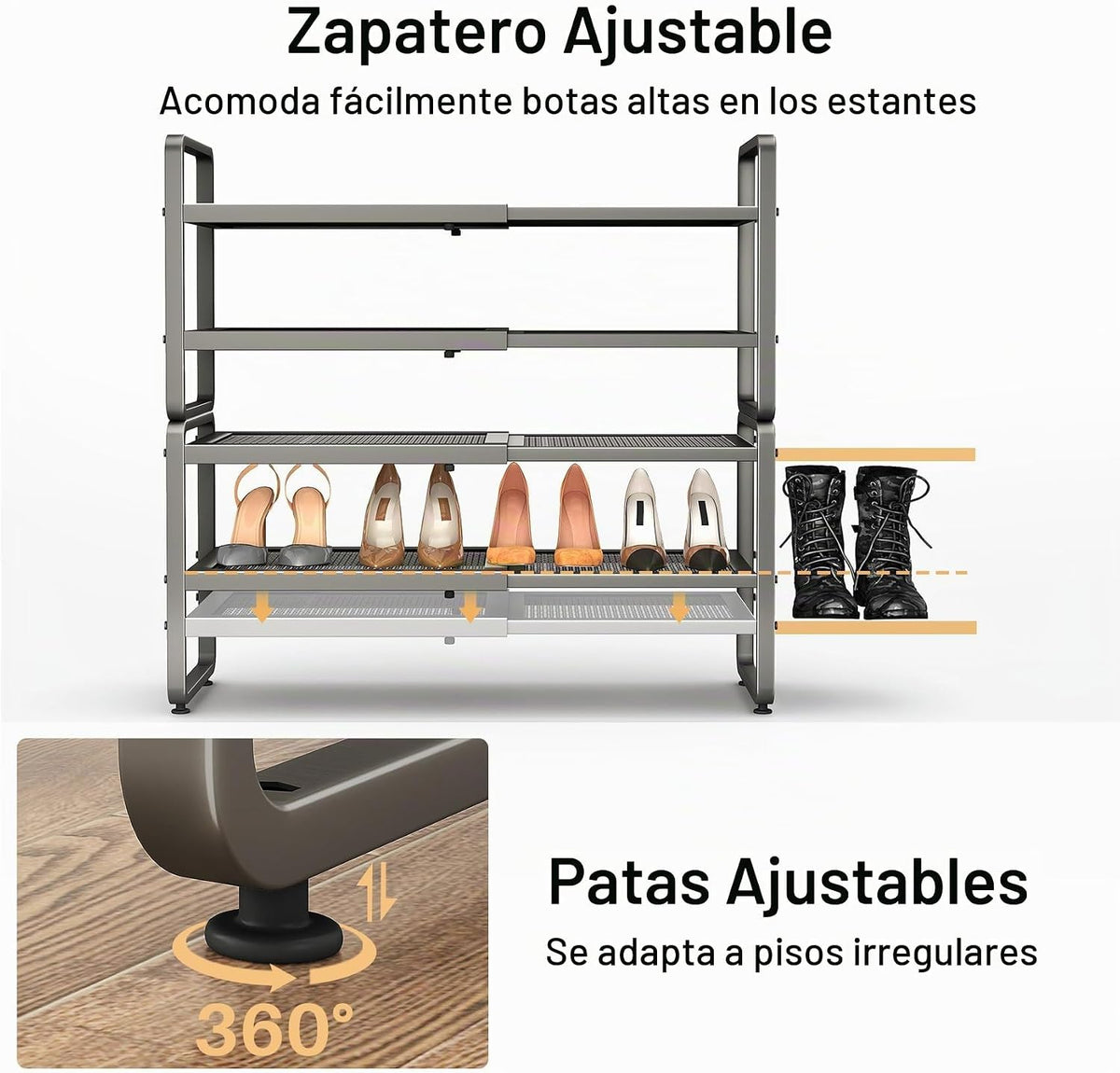 SNTD Zapatero de metal expandible para armario, entrada y garaje, 4...