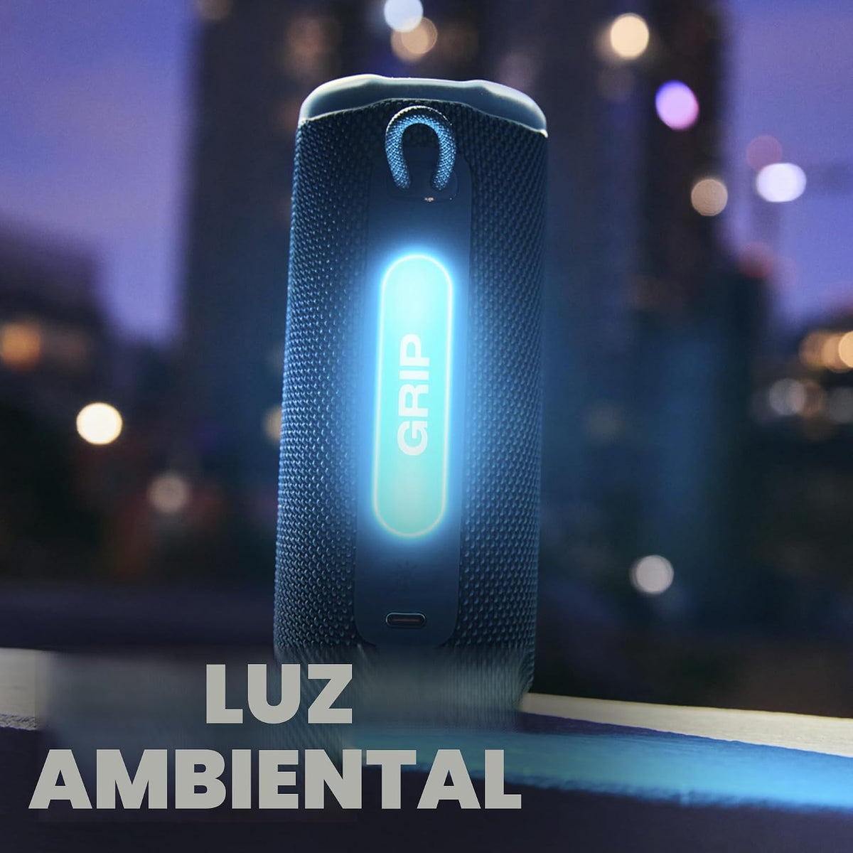 Altavoz Bluetooth portátil JBL Grip, resistente al agua, luz ambien...