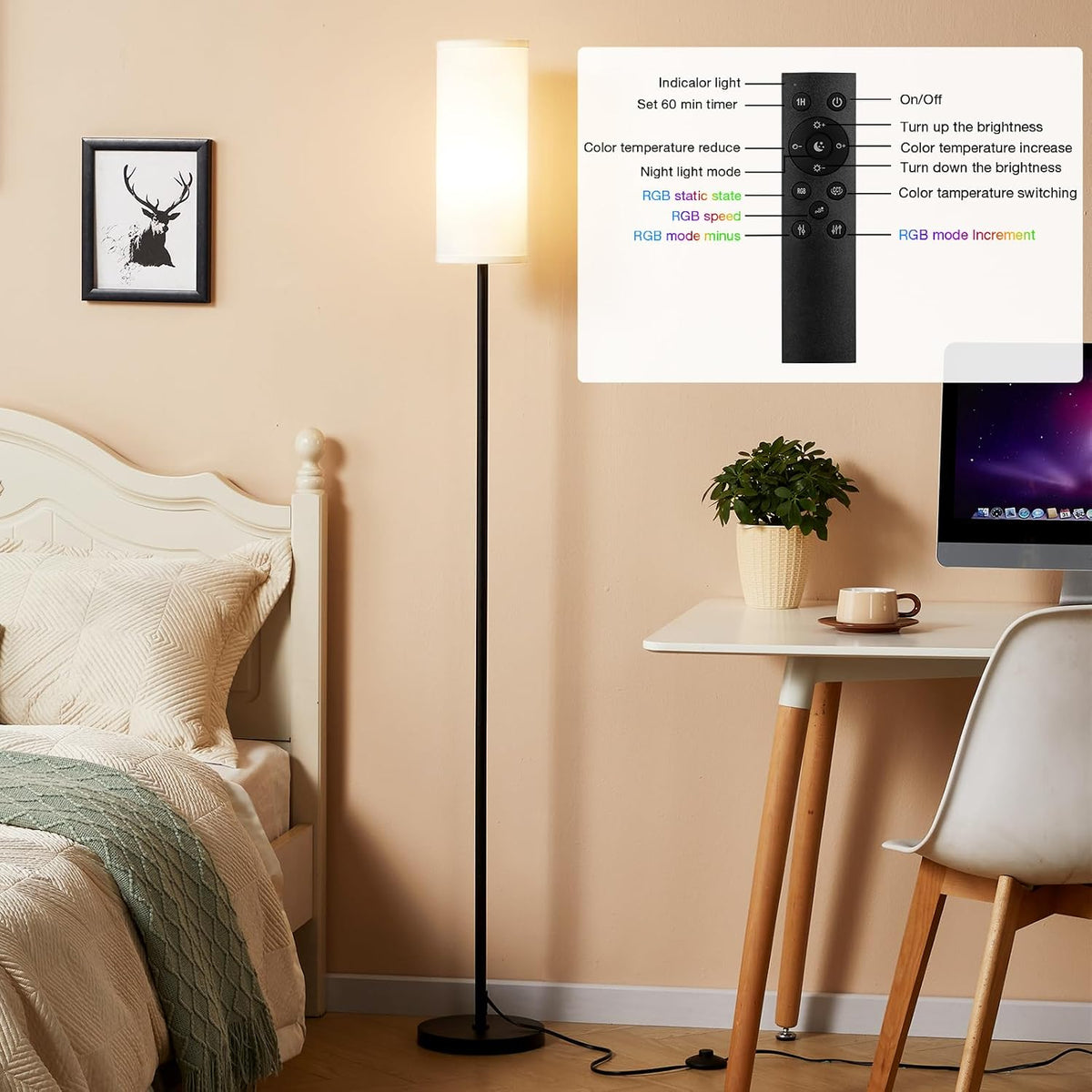 Ambimall - Lámpara de pie de 64'' para sala de estar con co...