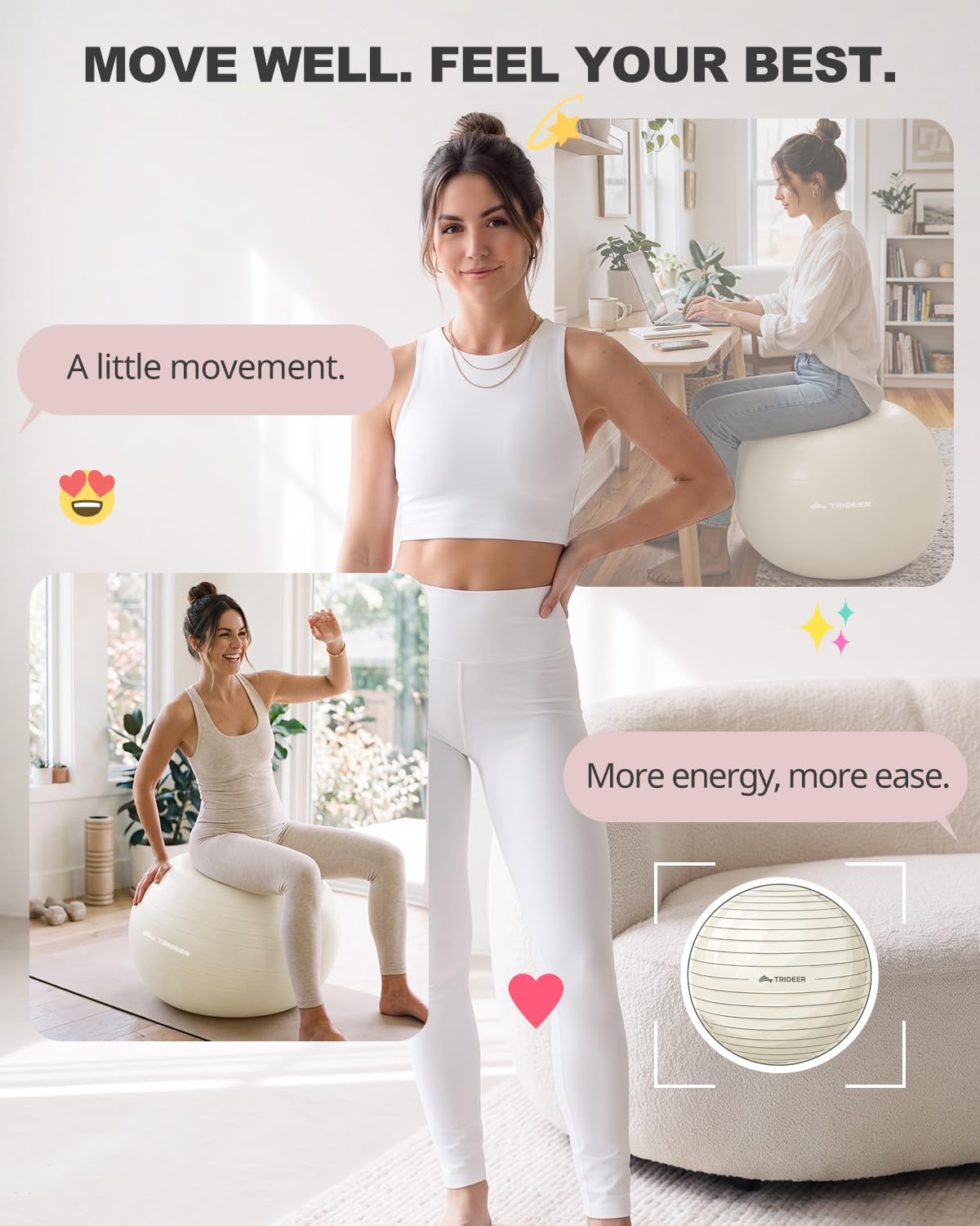 Trideer Pelota de yoga para ejercicio, embarazo, pelota de ejercici...