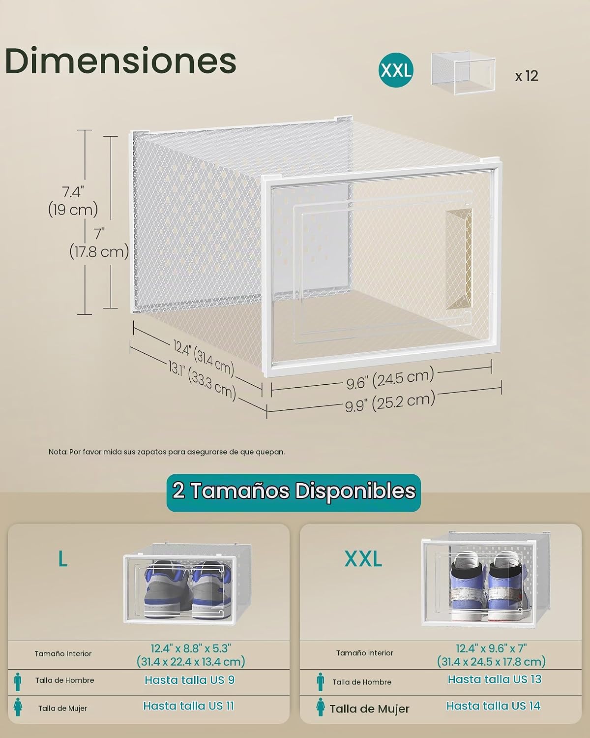 SONGMICS Cajas de zapatos, caja de plástico transparente, paquete d...