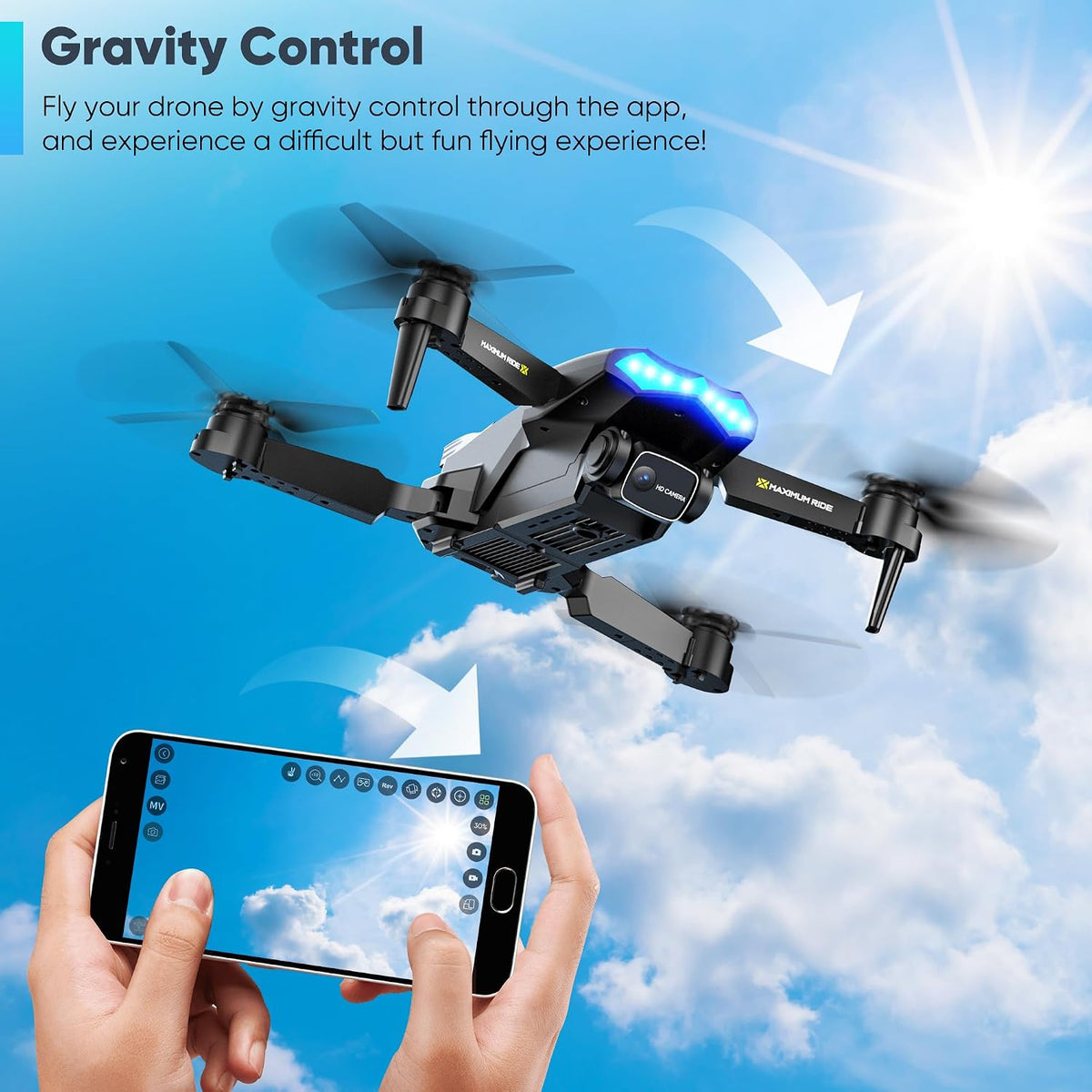Drone con cámara y drone para niños con luces frías y 2 baterías |...