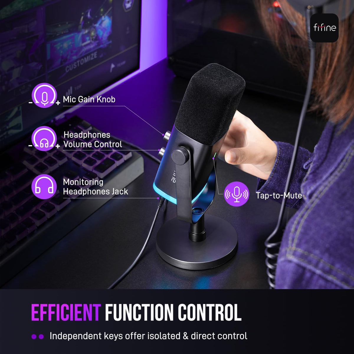 FIFINE AmpliGame AM8 USB\/XLR Micrófono dinámico para transmisión d...