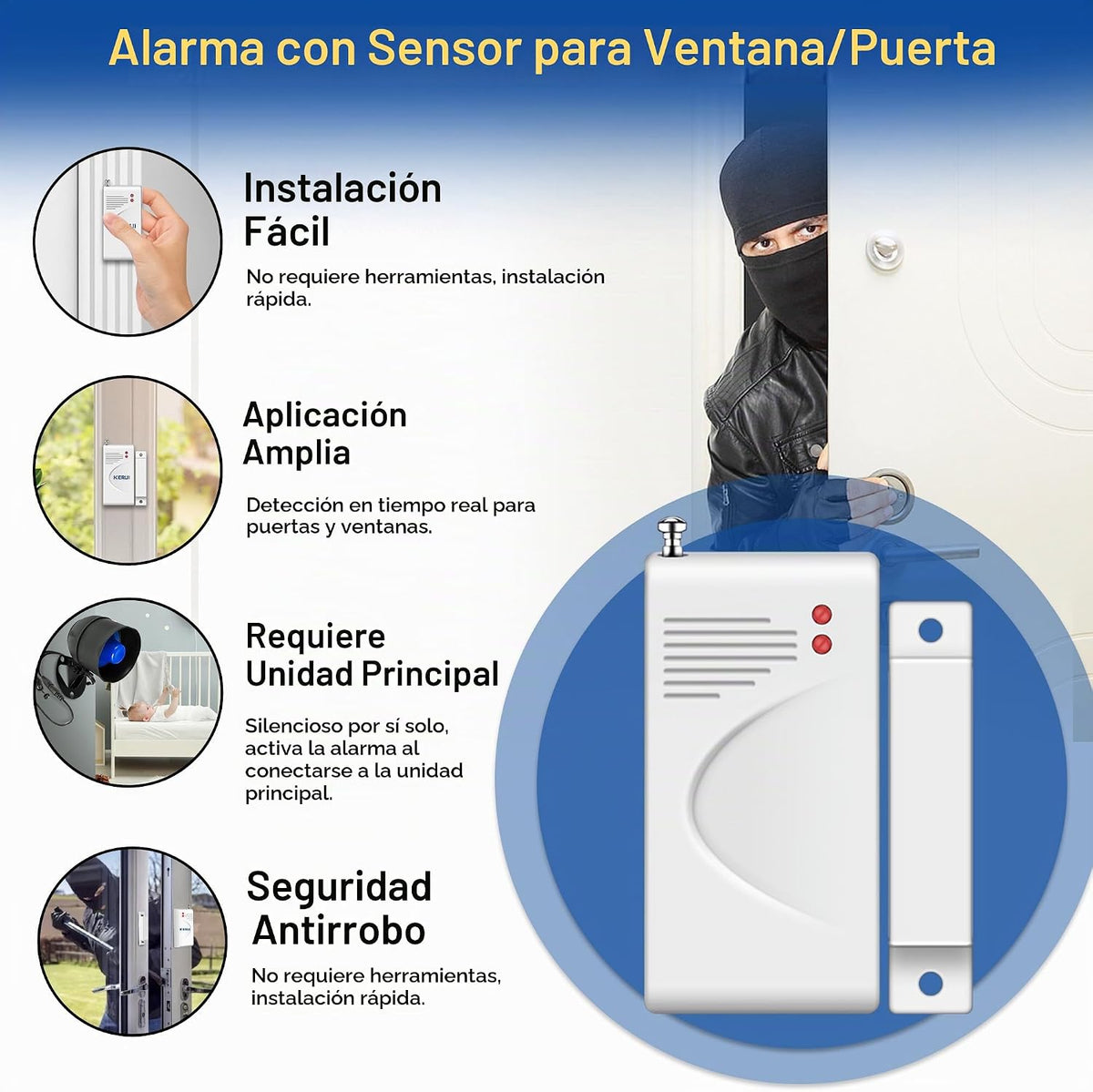Kit de sistema de alarma de seguridad WiFi, inalámbrico de 120 db,...
