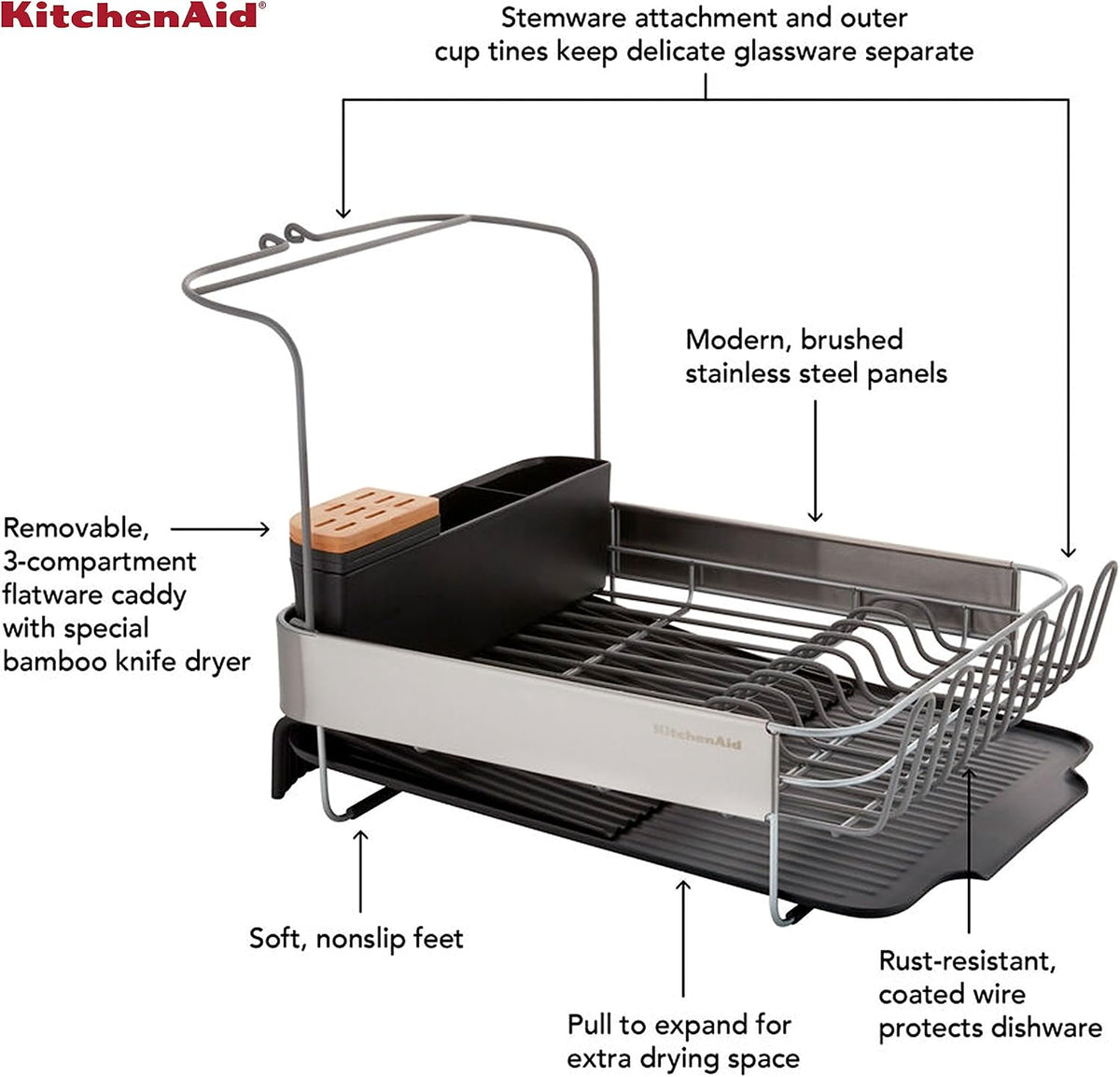 KitchenAid Escurridor expandible para secar platos, 24 pulgadas, ca...