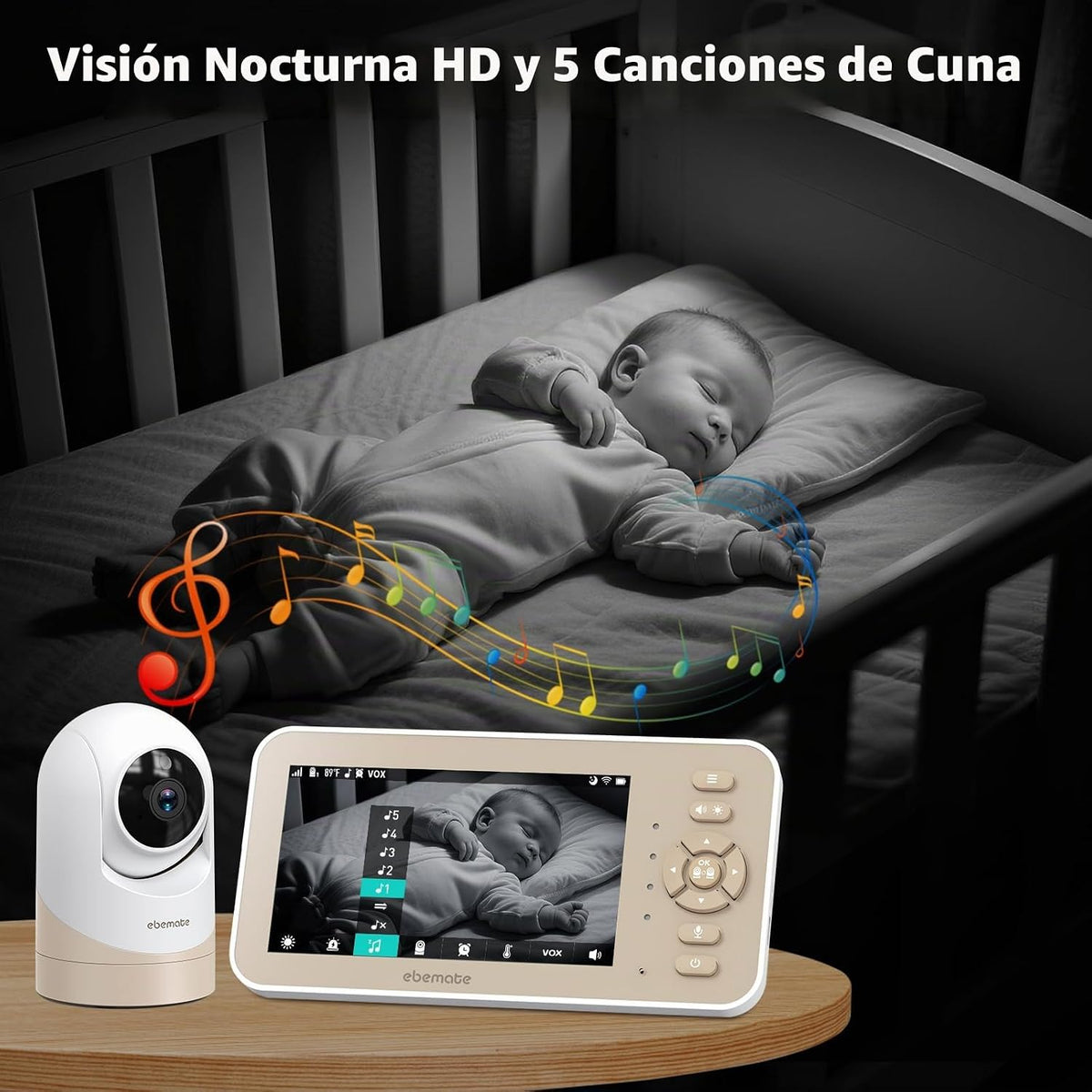 ebemate Monitor de video para bebés con cámara y audio, pantalla IP...