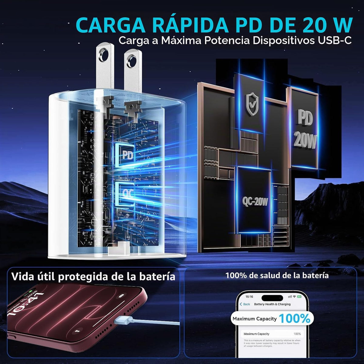 Cargador rápido para iPhone 18 17 16 Pro Max, cargador USB C de 20...