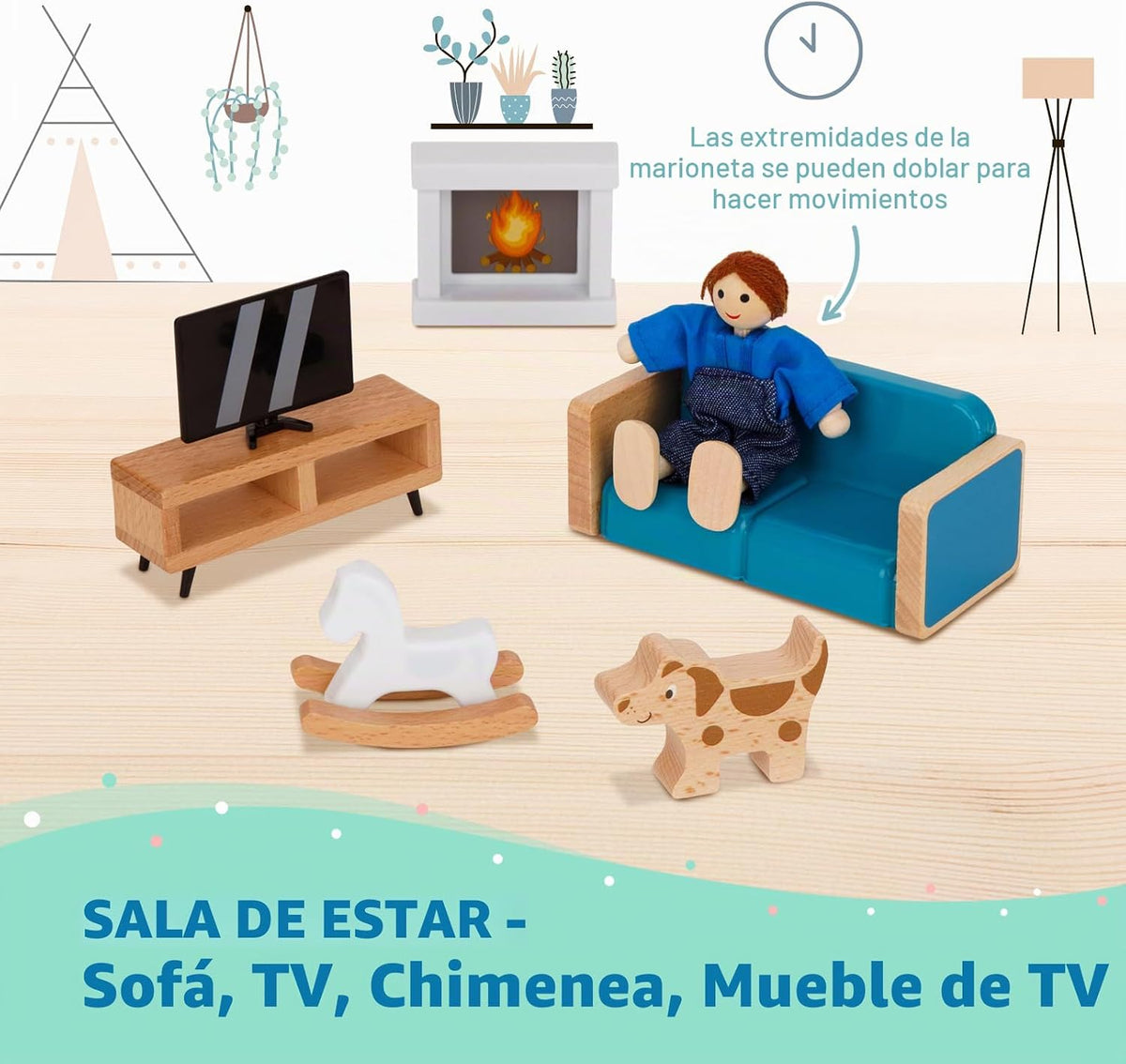 OOOK Juego de muebles de madera para casa de muñecas para niños, 26...
