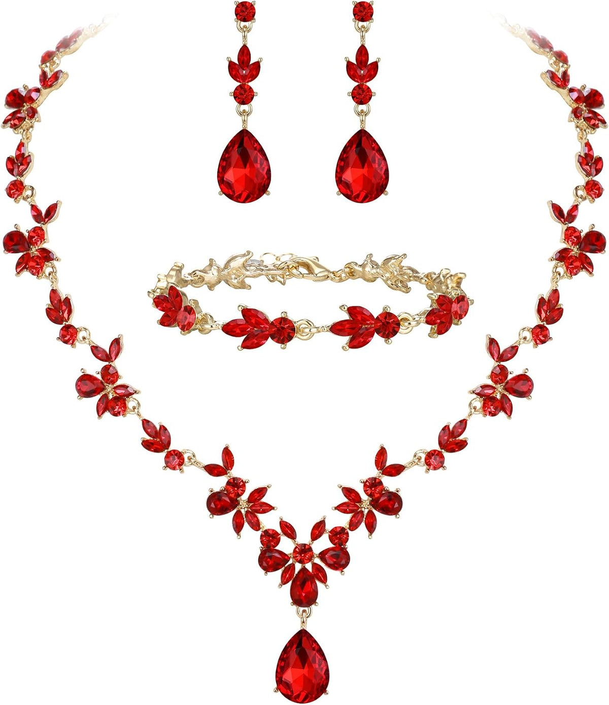BriLove Conjunto de joyería de boda para mujeres novias, collar en...