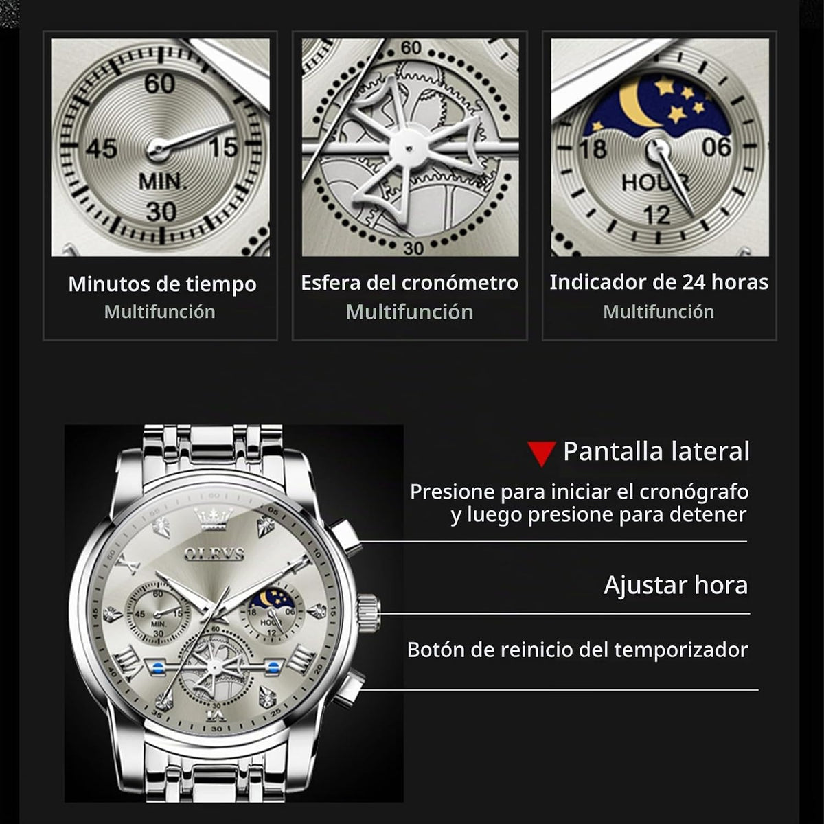 OLEVS Relojes para hombre, resistente al agua, de lujo, gran cara,...