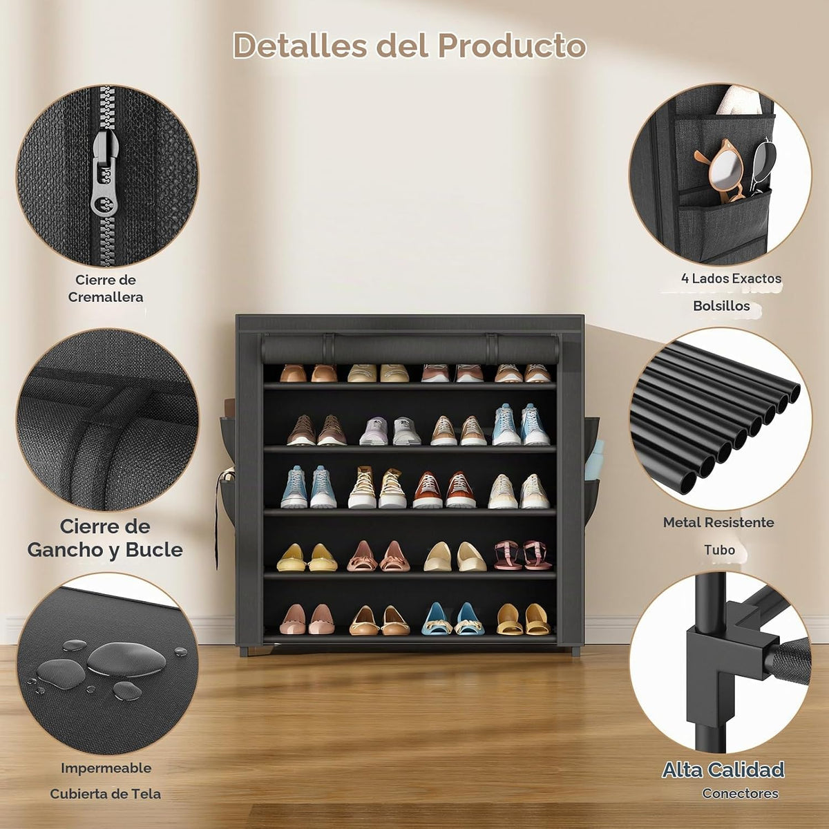 LANTEFUL Zapatero con cubiertas, organizador de zapatos de 5 nivele...
