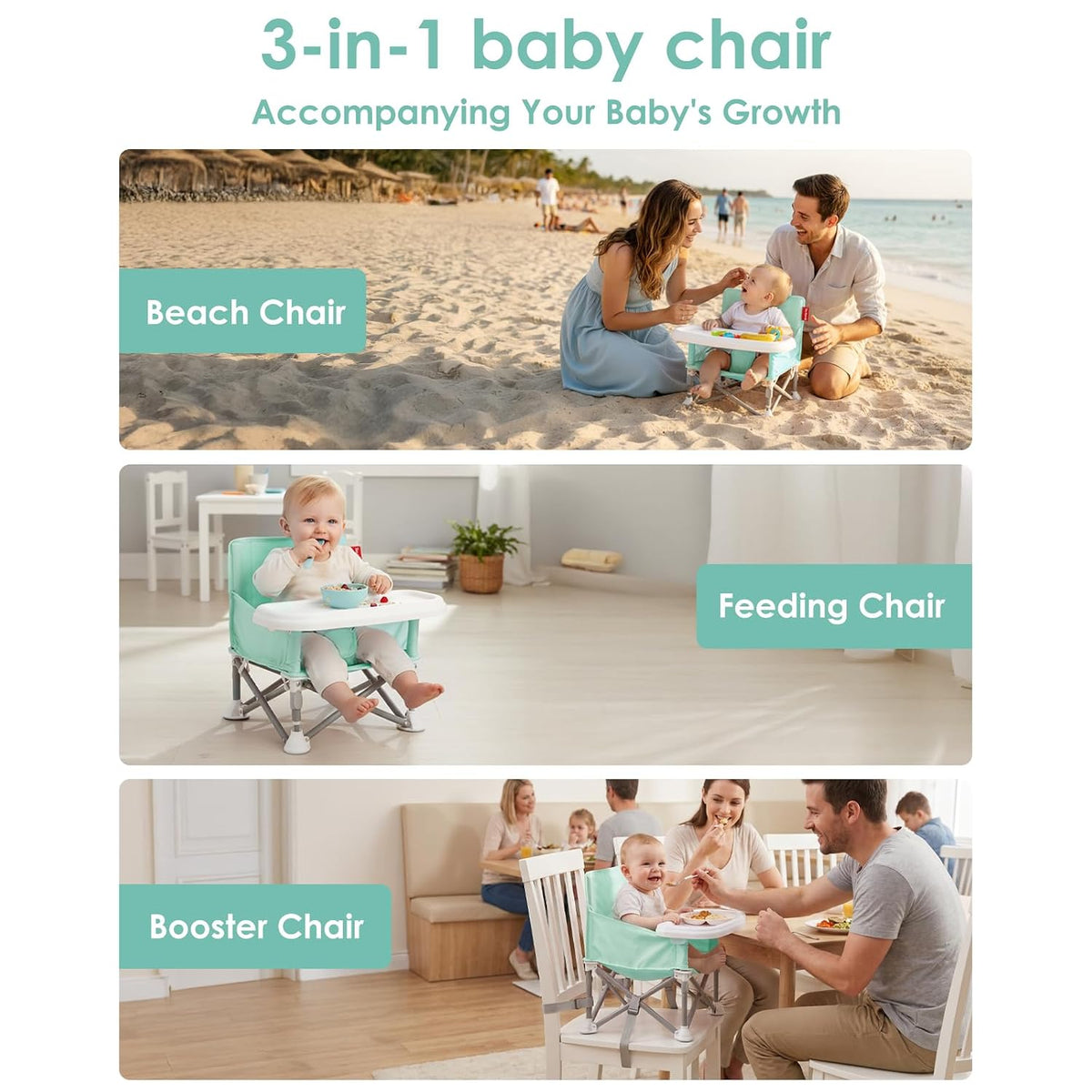 Tiny Marvels Silla de bebé, silla alta portátil para viajes y playa...