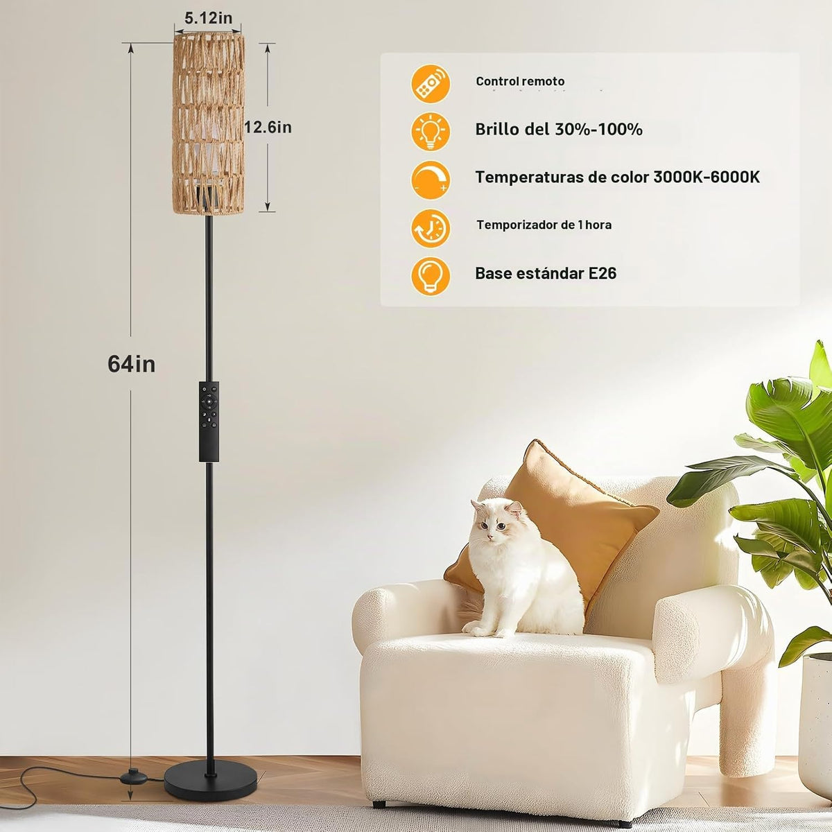 Ambimall Lámparas de pie de 64 pulgadas para sala de estar con cont...