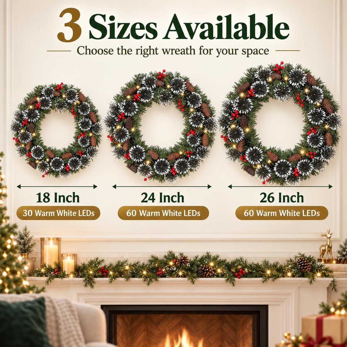 Aptliton Corona de Navidad iluminada de 18 pulgadas, 30 luces LED p...