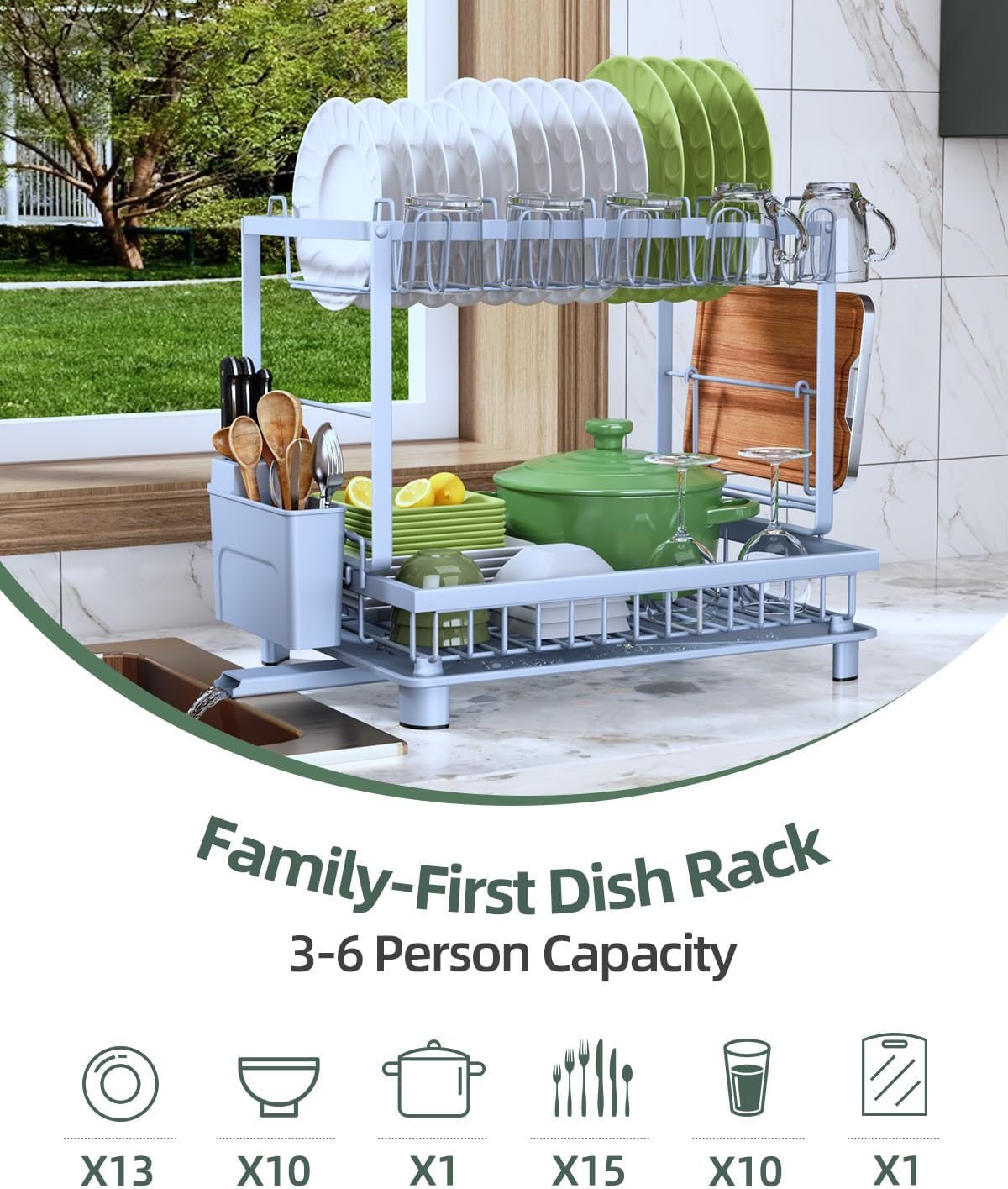 Nfnoyp Escurridor de platos de 2 niveles para encimera de cocina, a...