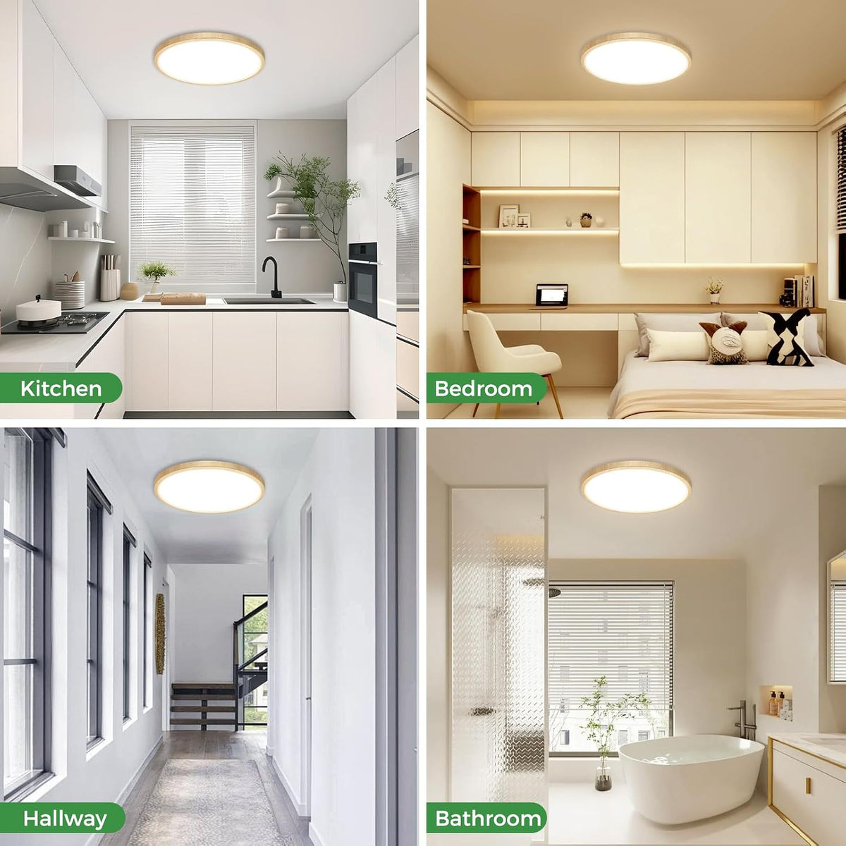 zemty Paquete de 12 luces LED de techo de madera sintética de 12 pu...
