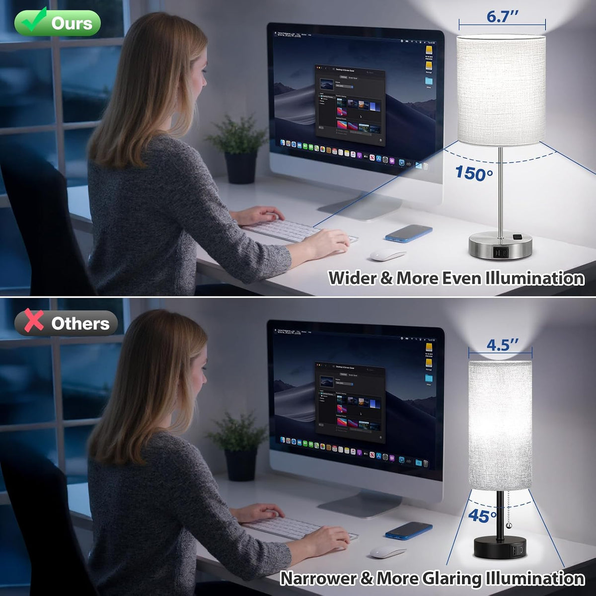 Juego de 2 lámparas táctiles grises de 17.6" para dormitorio, r...