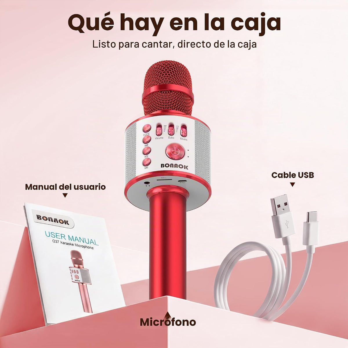 BONAOK Micrófono inalámbrico Bluetooth de karaoke, micrófono portát...