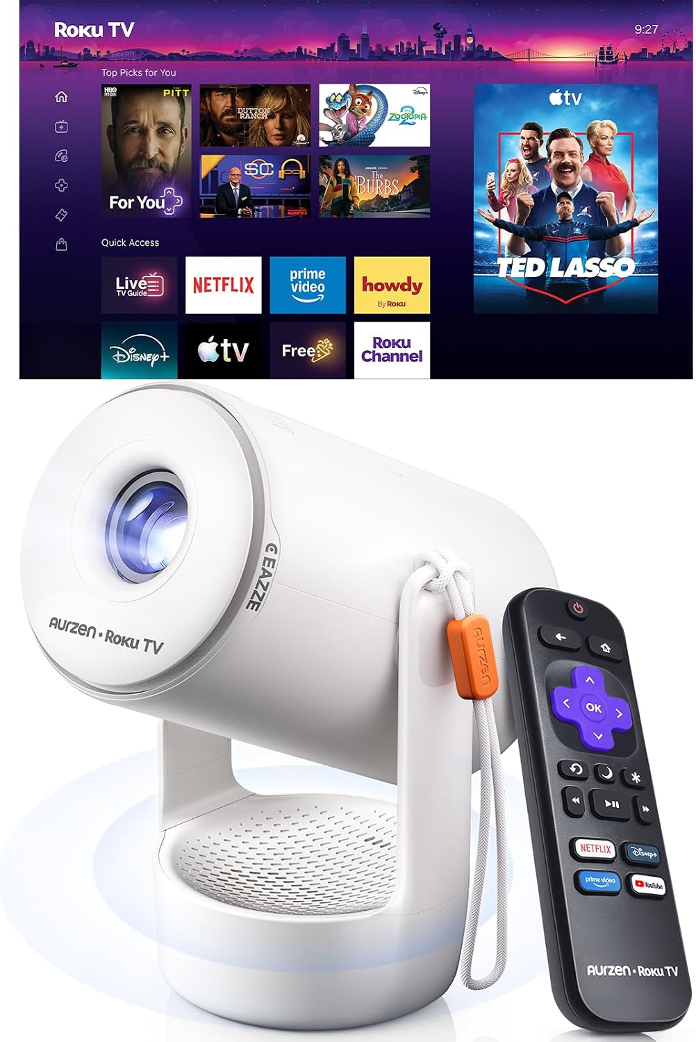Aurzen Roku TV E1R Mini proyector portátil inteligente con WiFi y B...