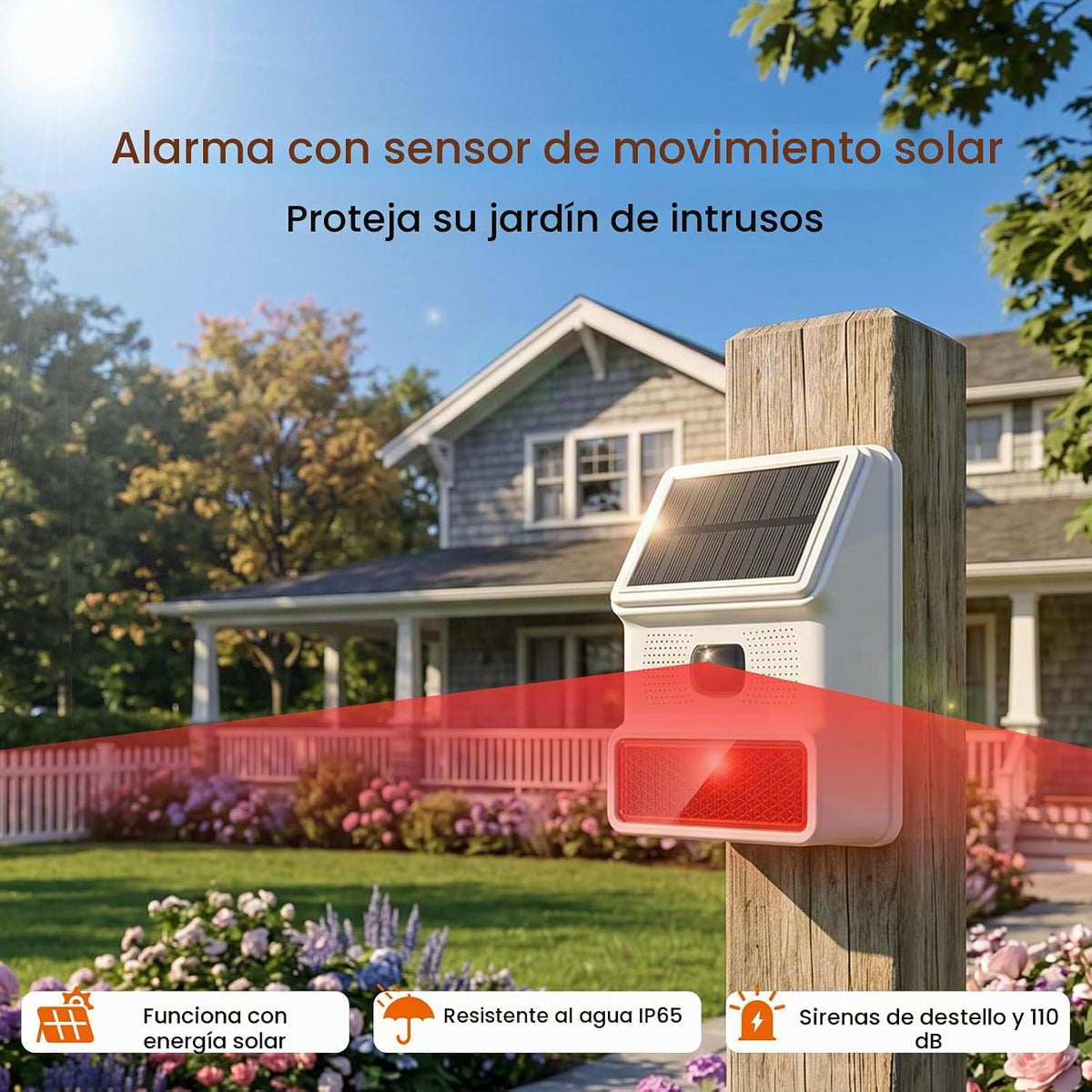 Hapippofa Alarma solar con sensor de movimiento, sirena estroboscóp...
