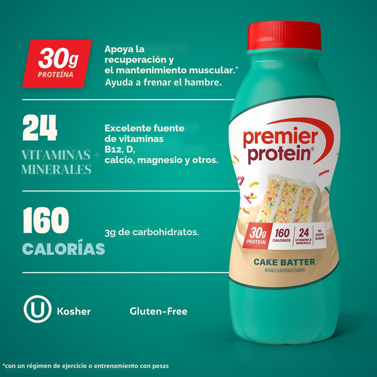 Premier Protein Batido, masa para pasteles, 1.06 oz de proteína, si...