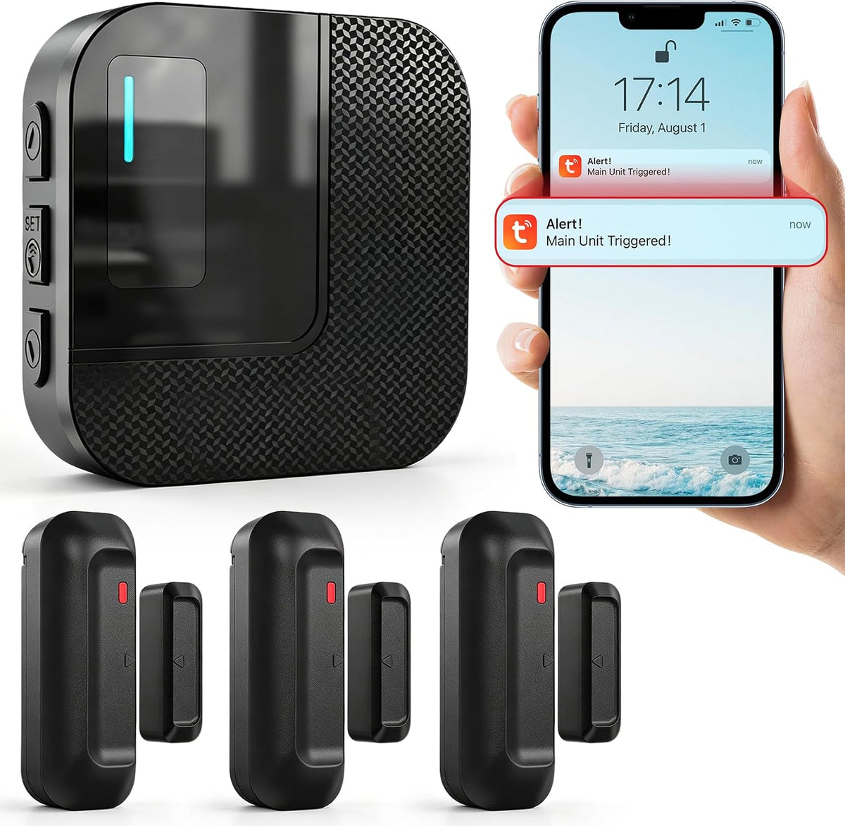 SanJie Timbre de puerta WiFi, sensor de alarma de puerta con notifi...