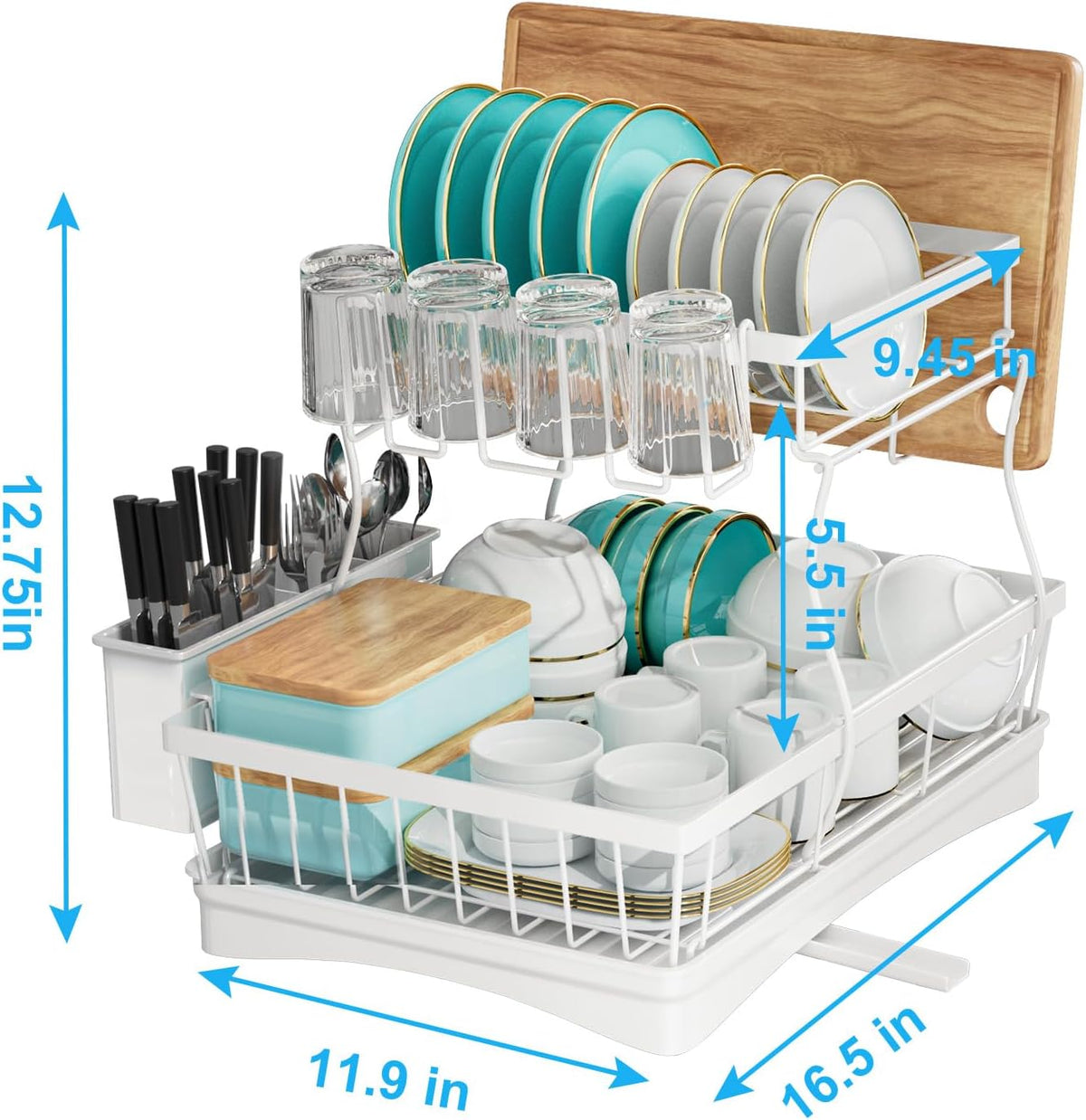7 code - Escurridor grande de platos, escurridor de 2 niveles para...