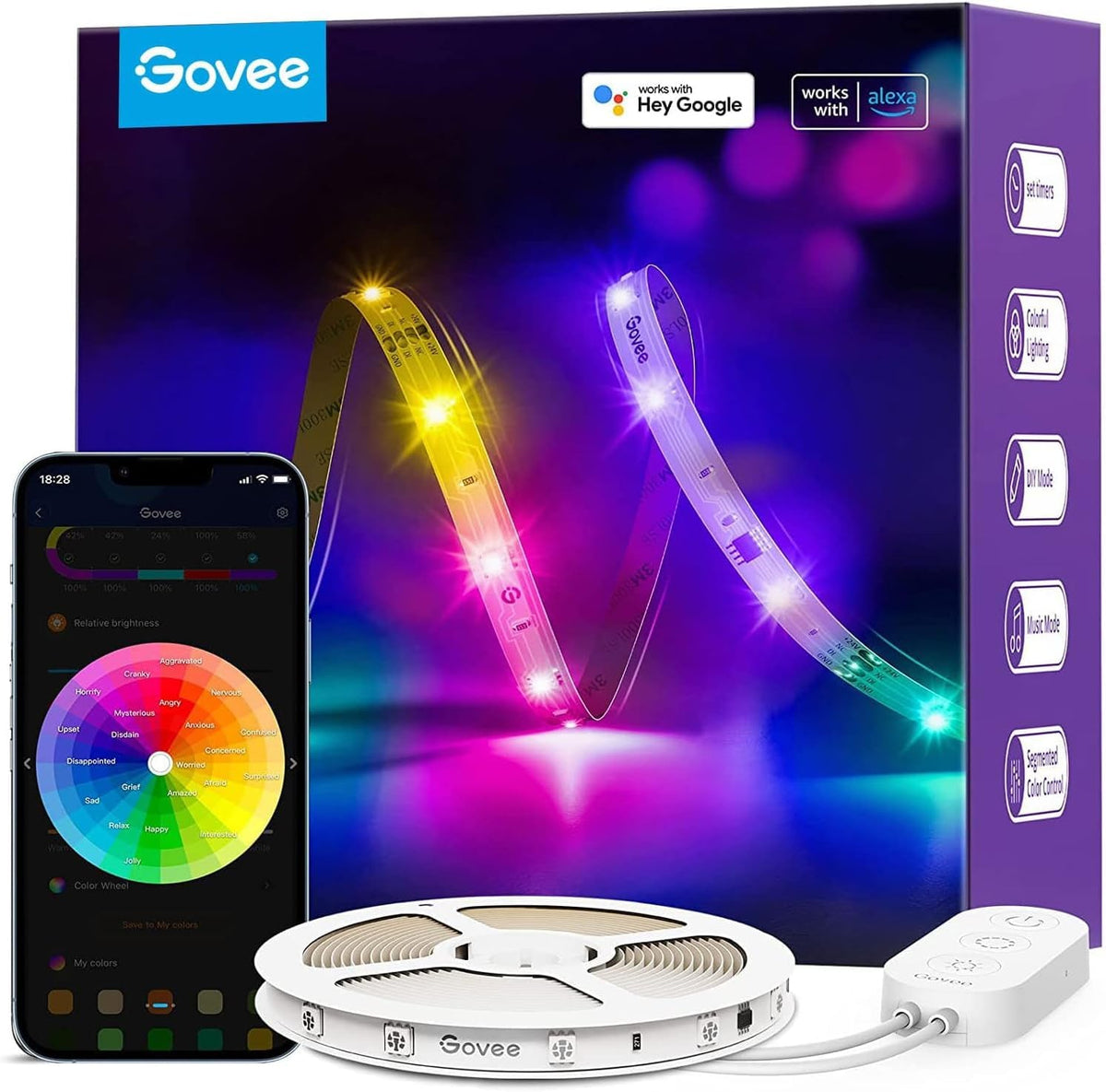 Tira de luces LED RGBIC de 16,4 pies Govee, funciona con Alexa y el...