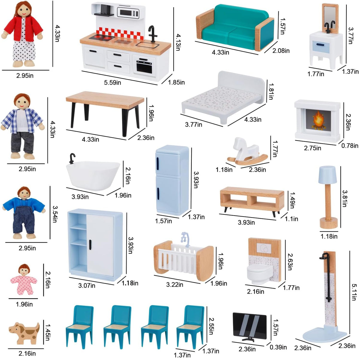 OOOK Juego de muebles de madera para casa de muñecas para niños, 26...