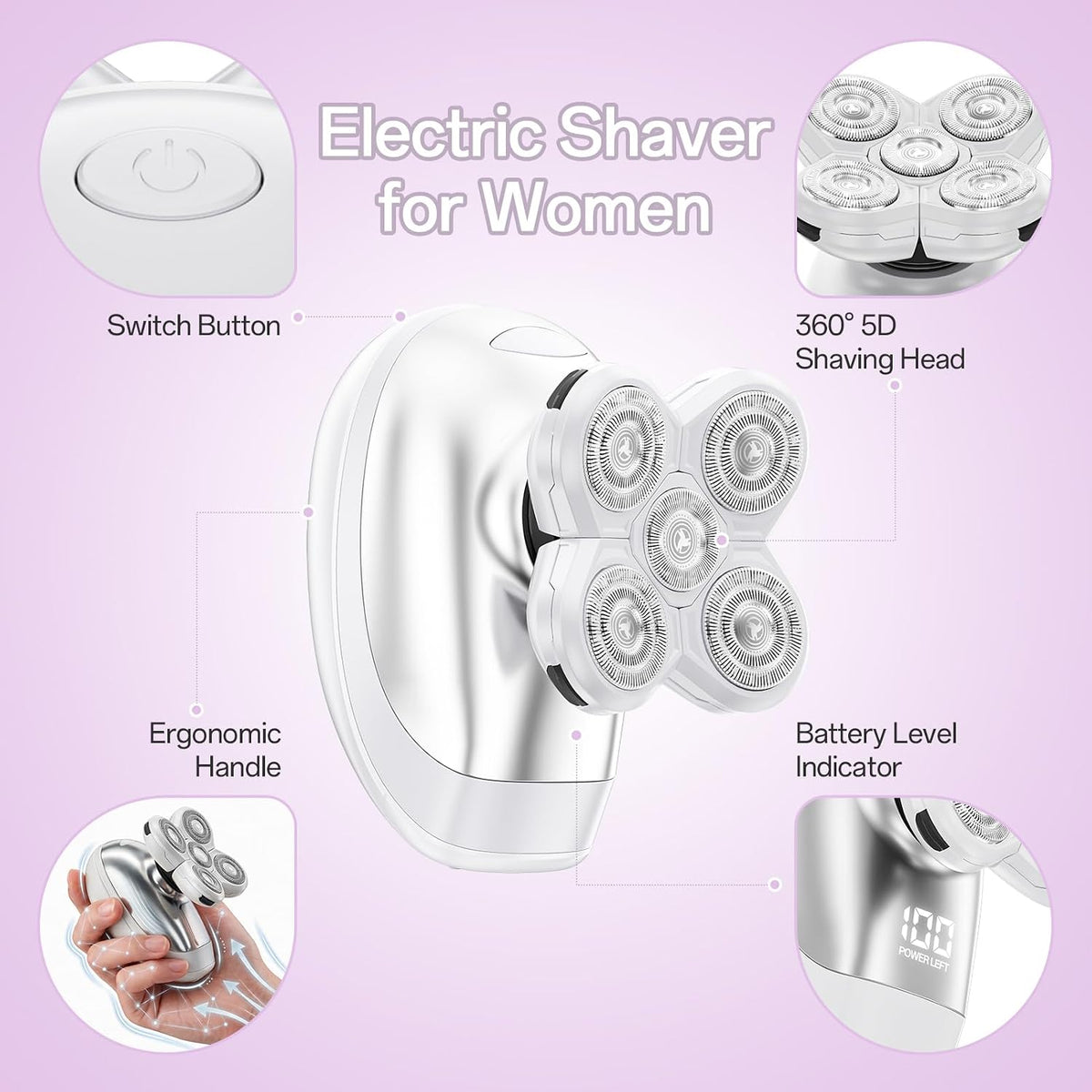 Maquinilla de afeitar eléctrica 5 en 1 para mujer, afeitadora eléct...