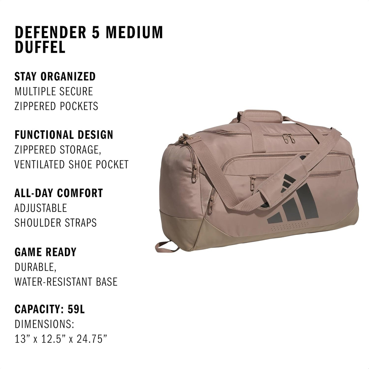 adidas Defender - Maleta deportiva, color marrón tiza\/plomizo, OSF...