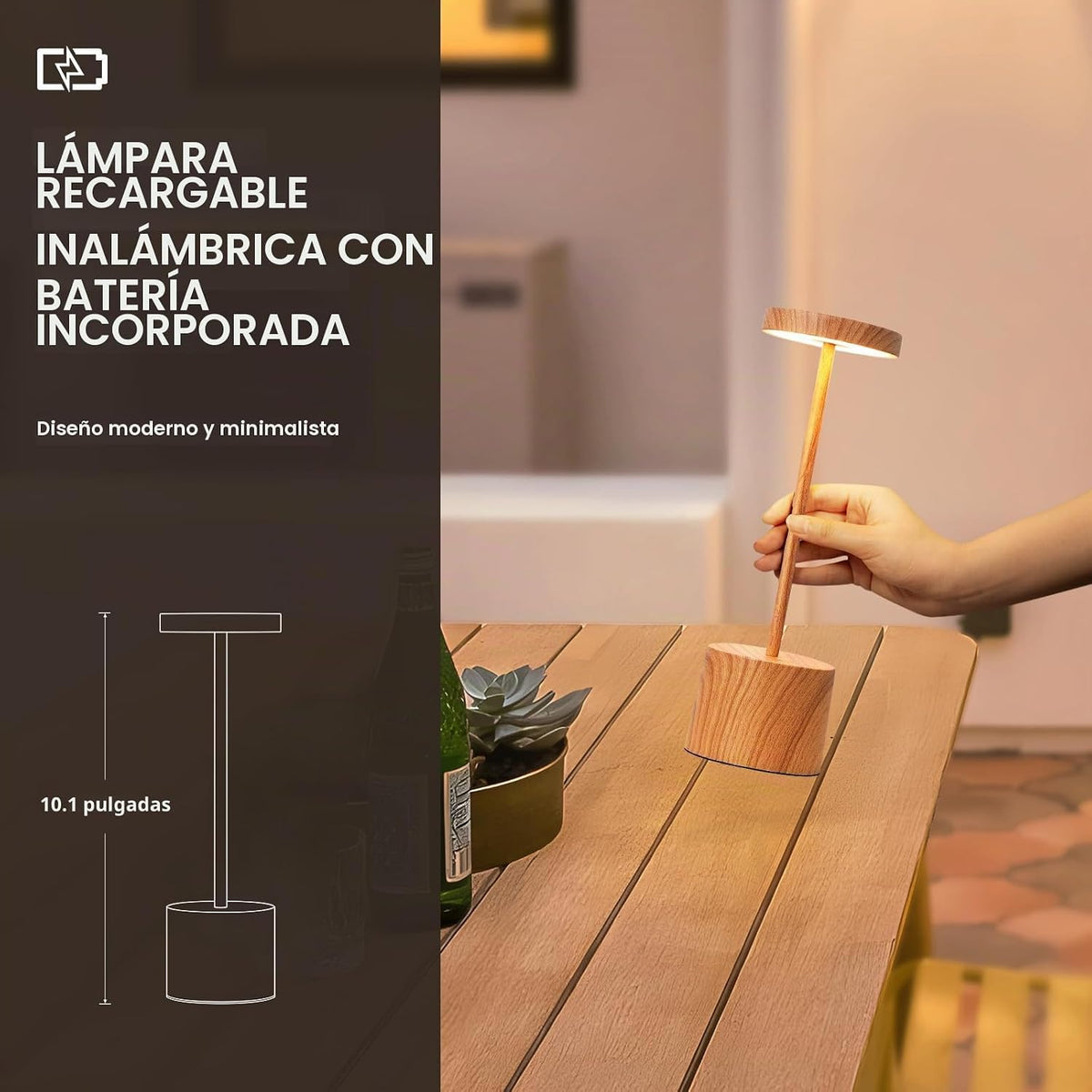 Kakanuo Lámpara Inalámbrica Recargable de Madera sin Cable - Contro...