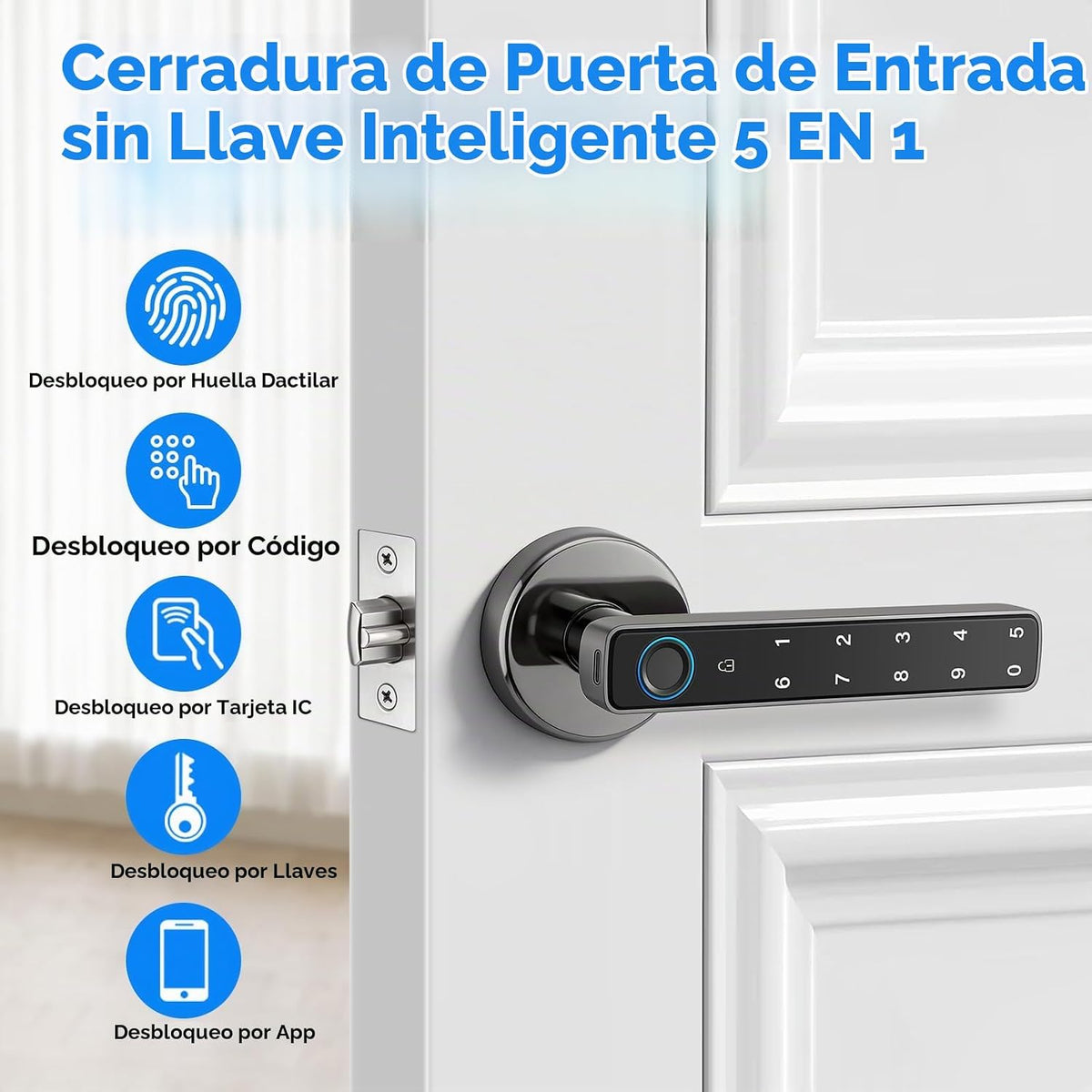 Cerradura de puerta inteligente con perilla, cerraduras de puerta d...