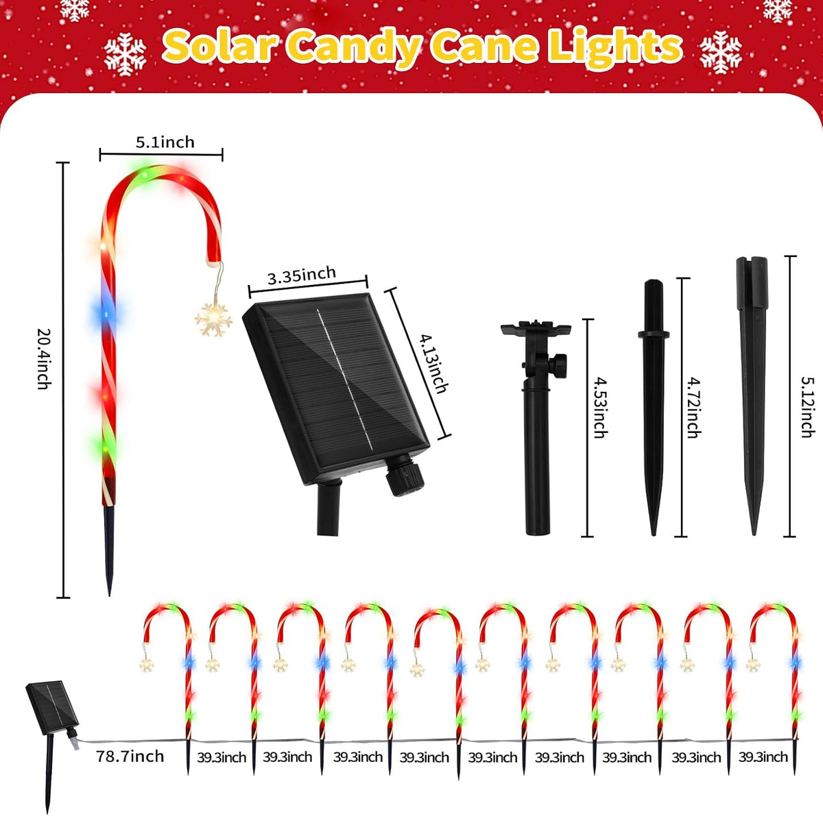 Paquete de 10 luces solares de bastón de caramelo, decoración de pa...